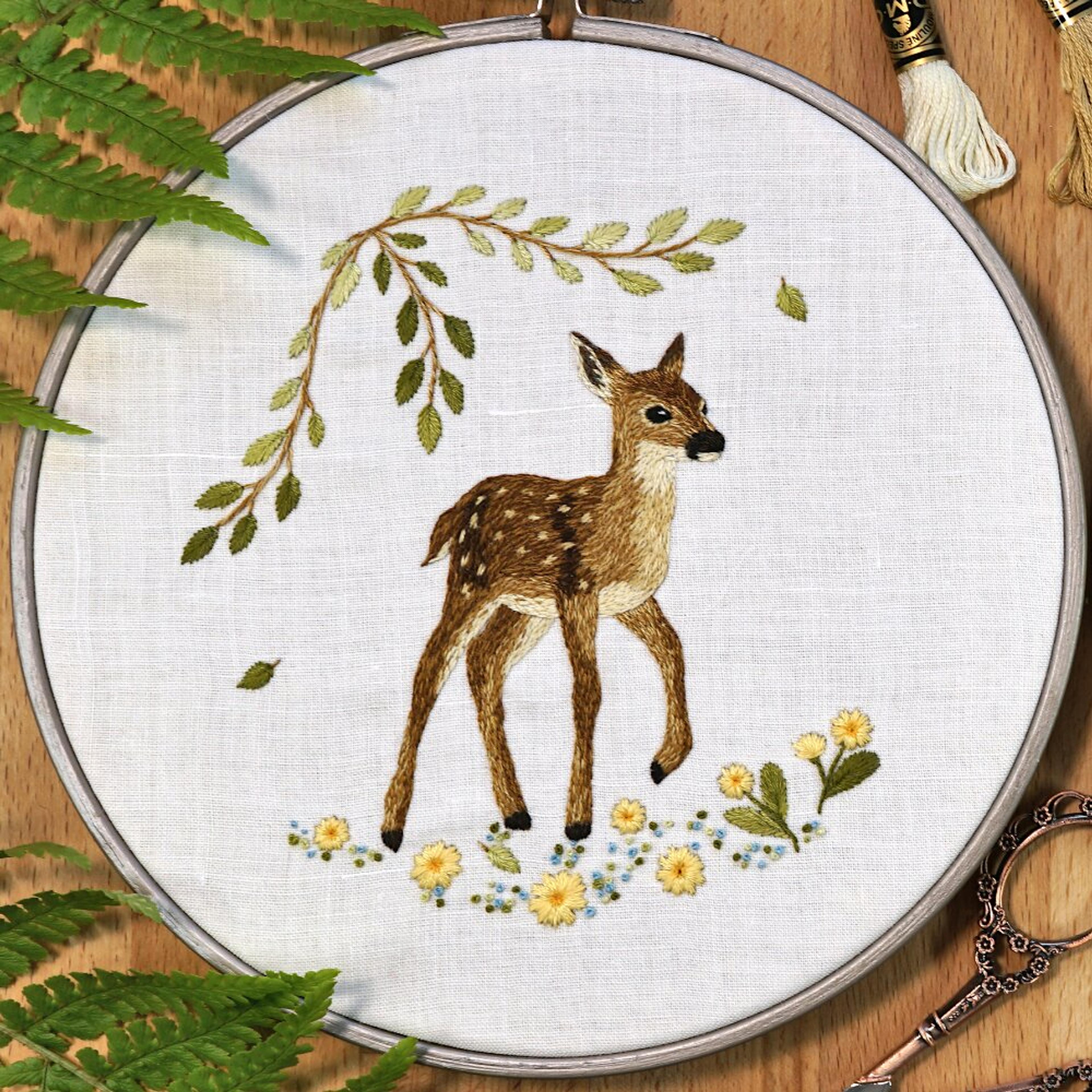 Deer Embroidery Thread Painting Pattern & Video Tutorial