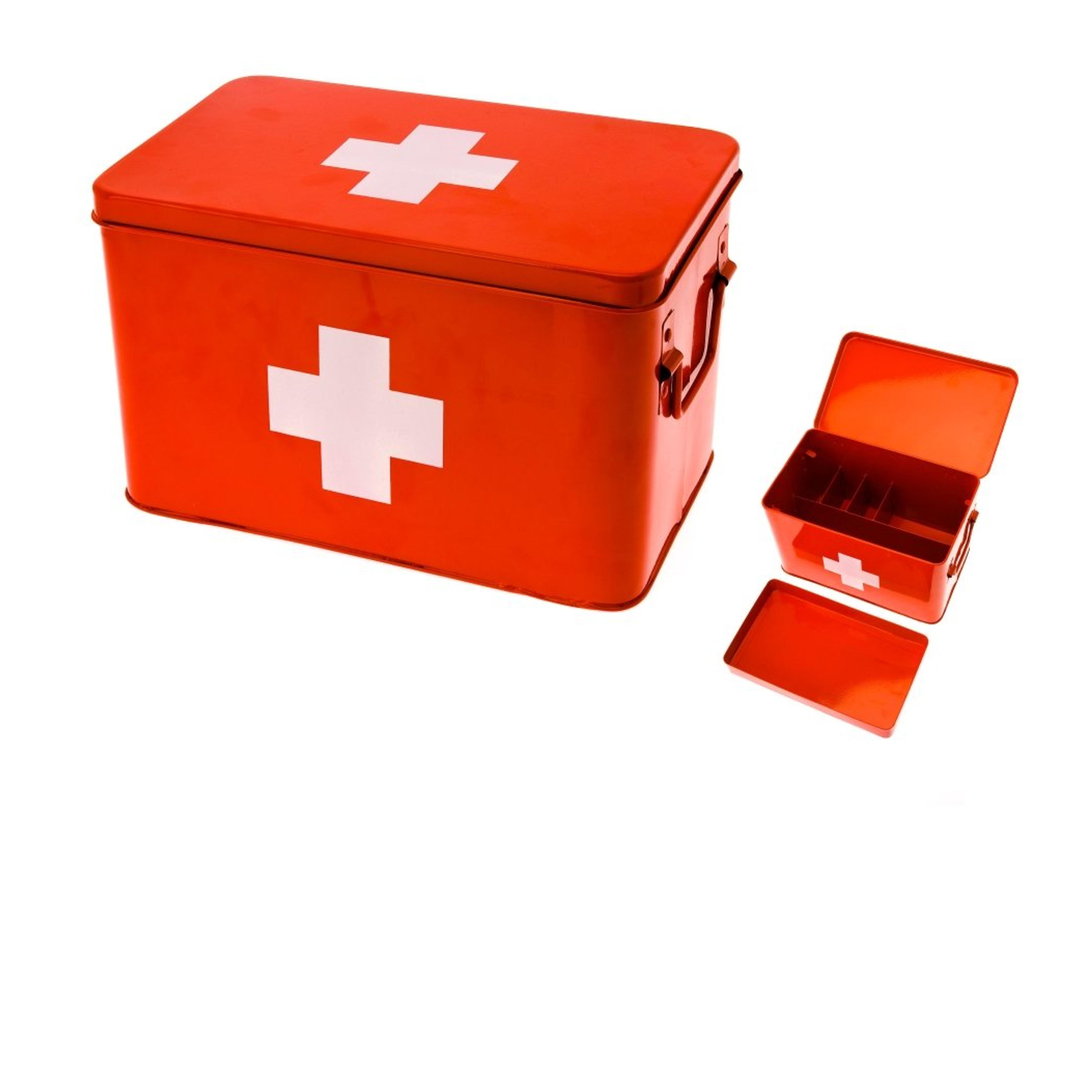 Present Time Red with White Cross Metal Medicine Storage Box, Large