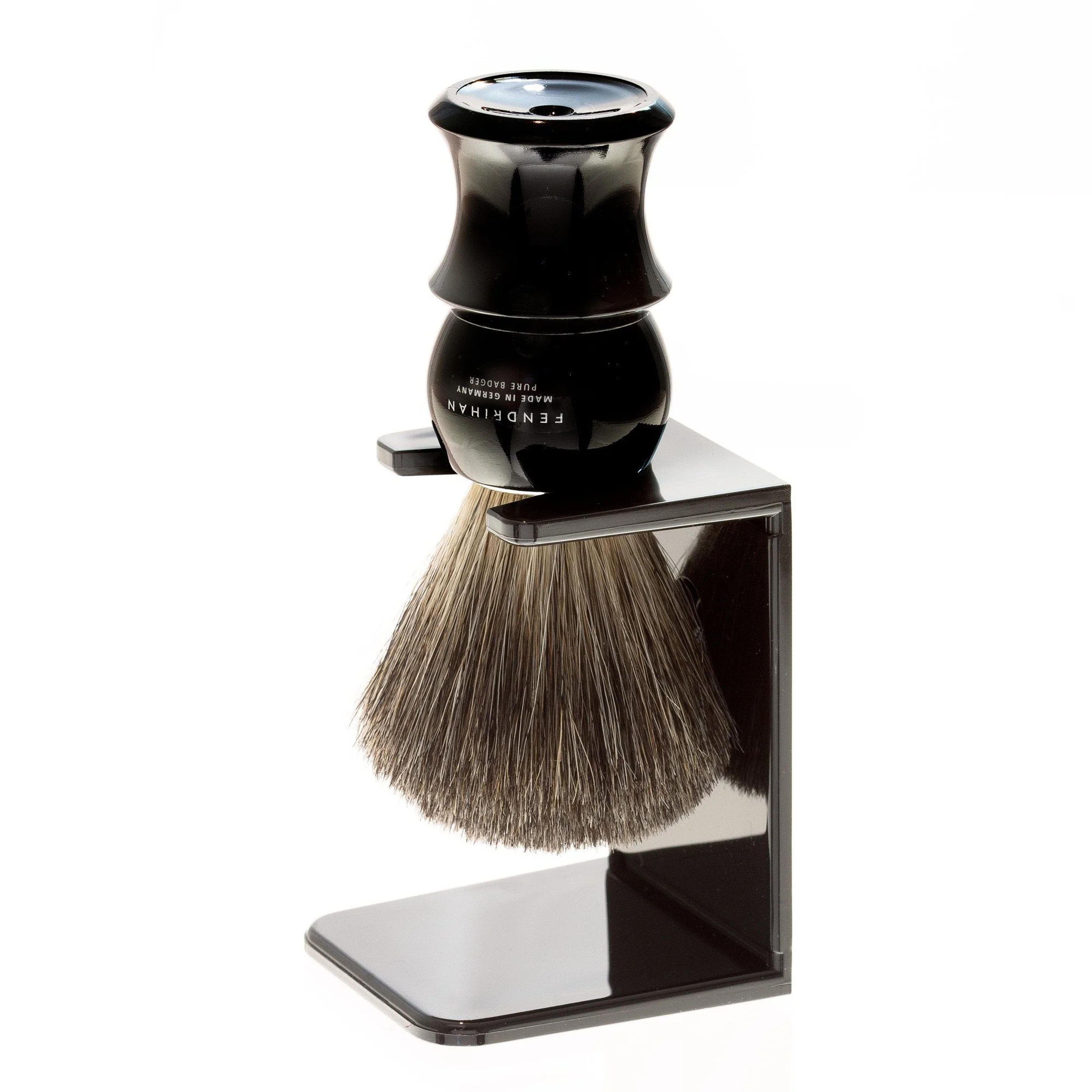 Fendrihan Pure Badger Shaving Brush with Stand, Black Handle