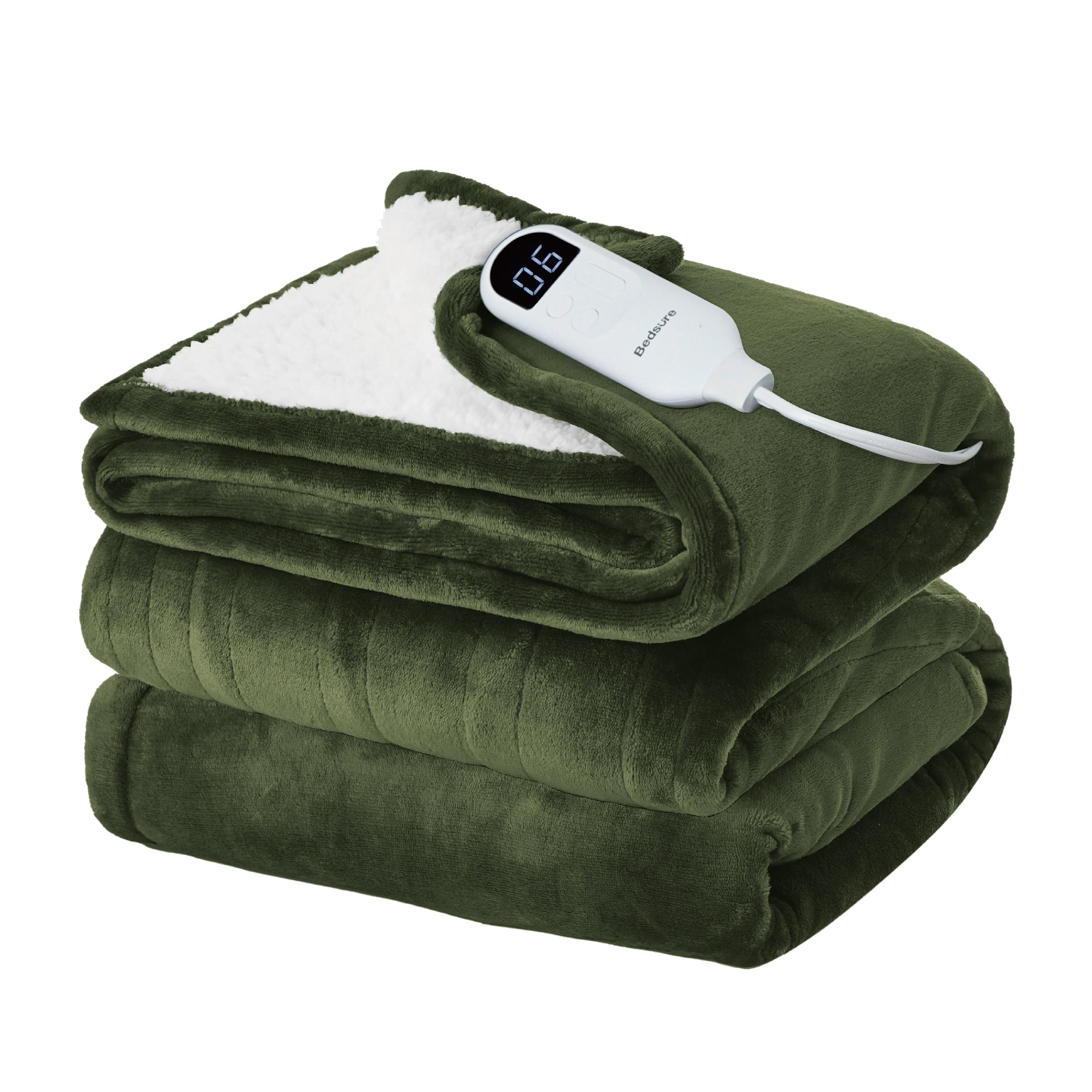 Bedsure Heated Blanket Electric Twin - Flannel Electric Blanket, Heating Blanket with 10 Time Settings, 6 Heat Settings, and 8 hrs Timer Auto Shut Off (62x84 inches, Olive Green)