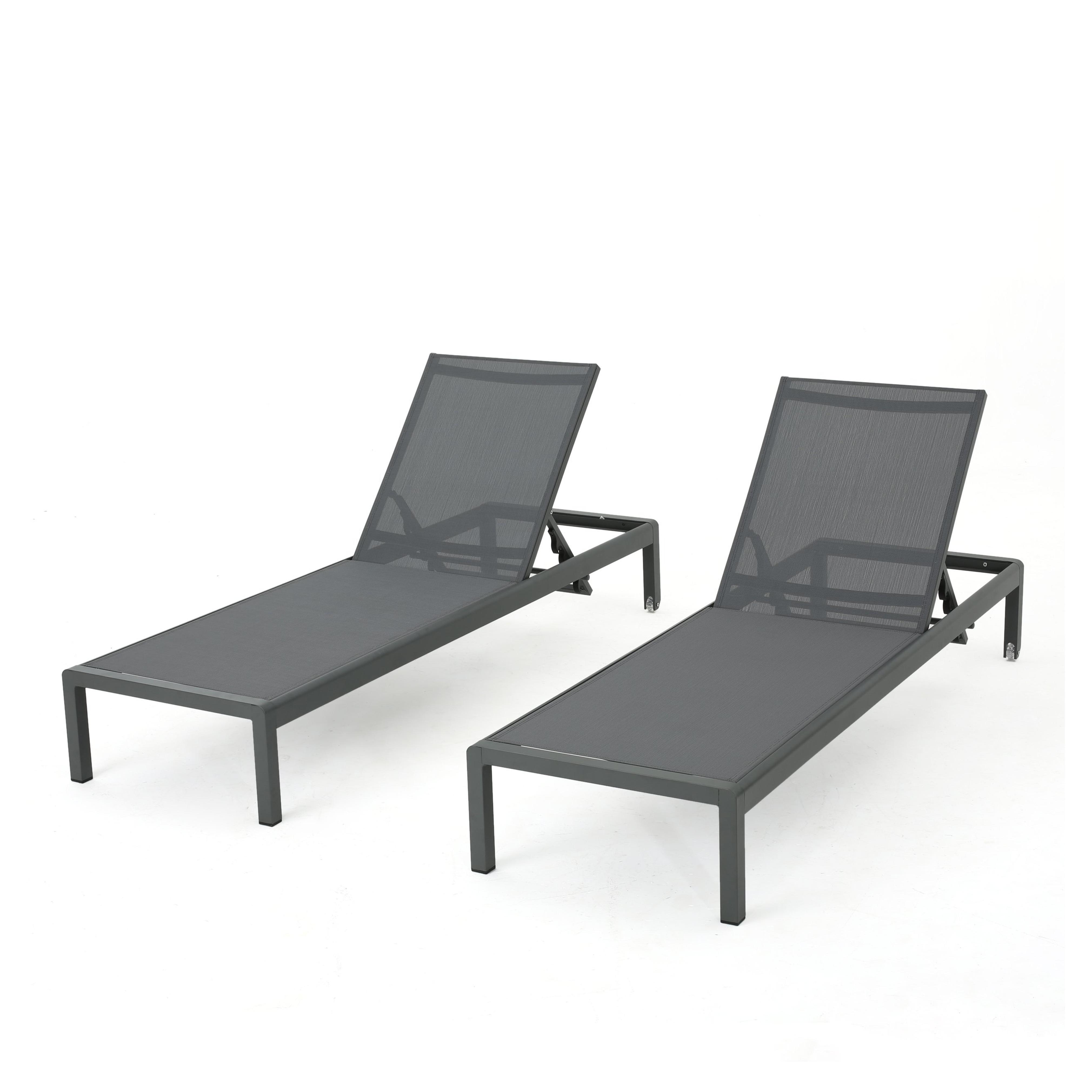 Christopher Knight Home Cape Coral Outdoor Aluminum Chaise Lounges with Mesh Seat, 2-Pcs Set, Grey / Dark Grey