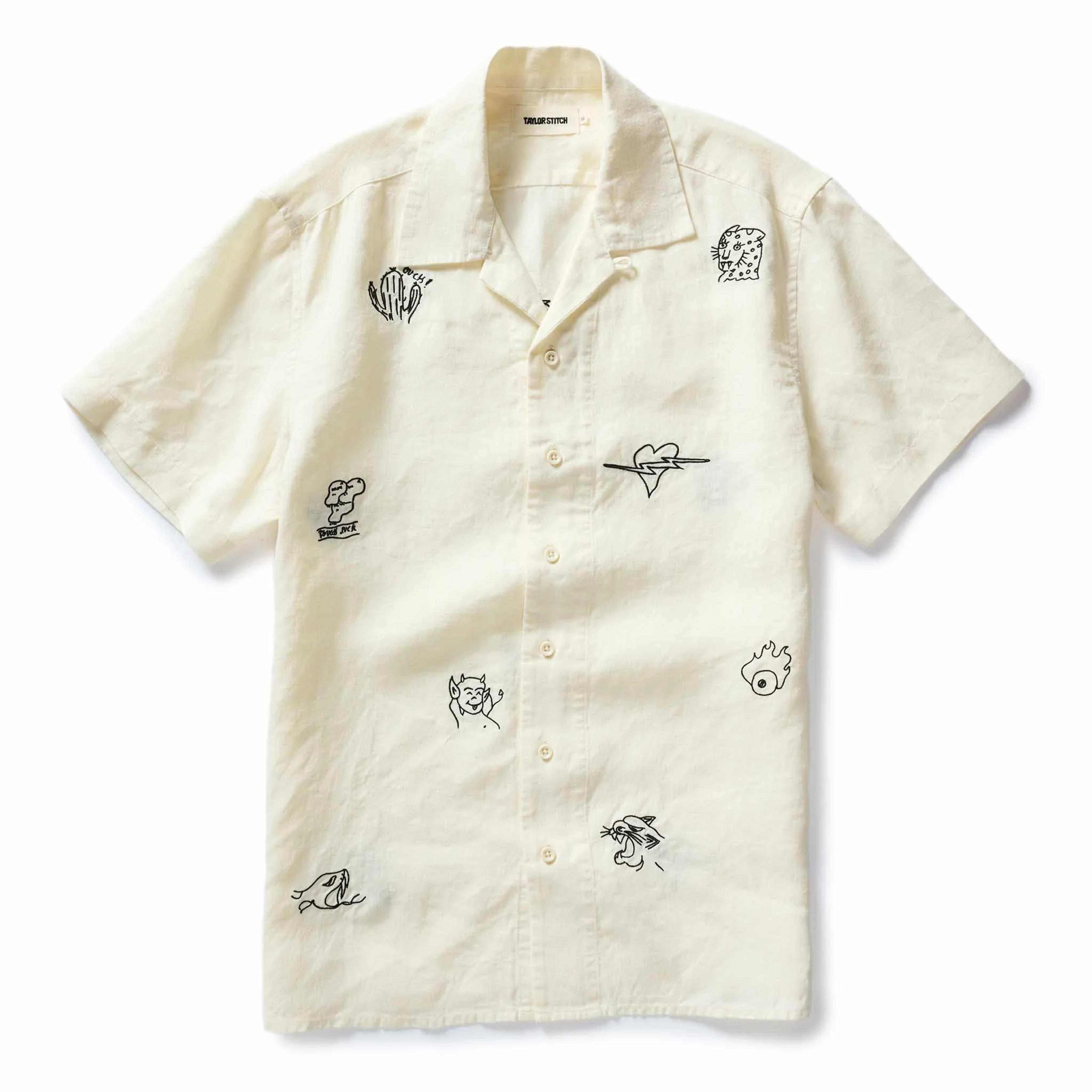 The Short Sleeve Davis Shirt in Embroidered Natural | Taylor Stitch