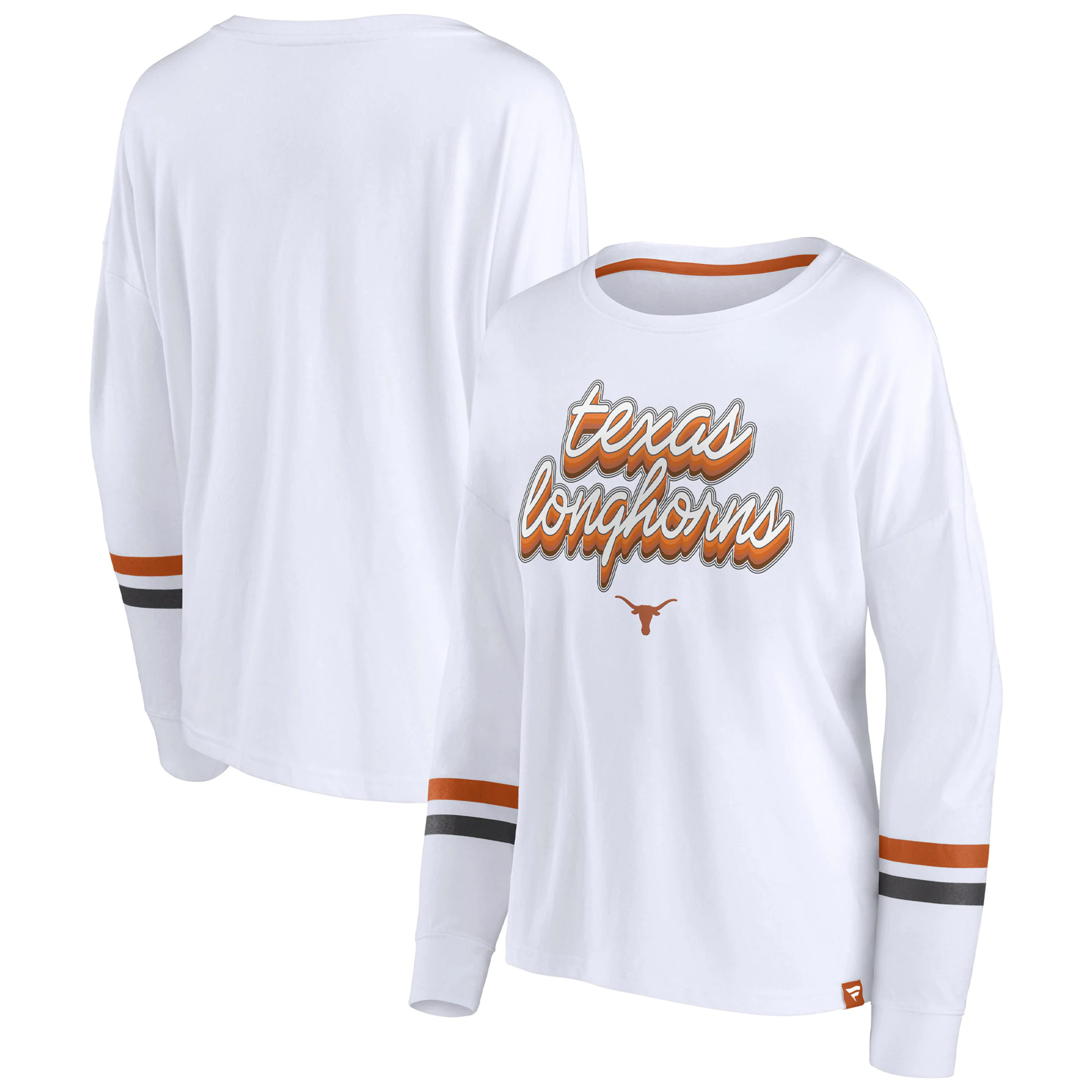 Women's Fanatics Branded White Texas Longhorns Retro Power Striped Long Sleeve T-Shirt