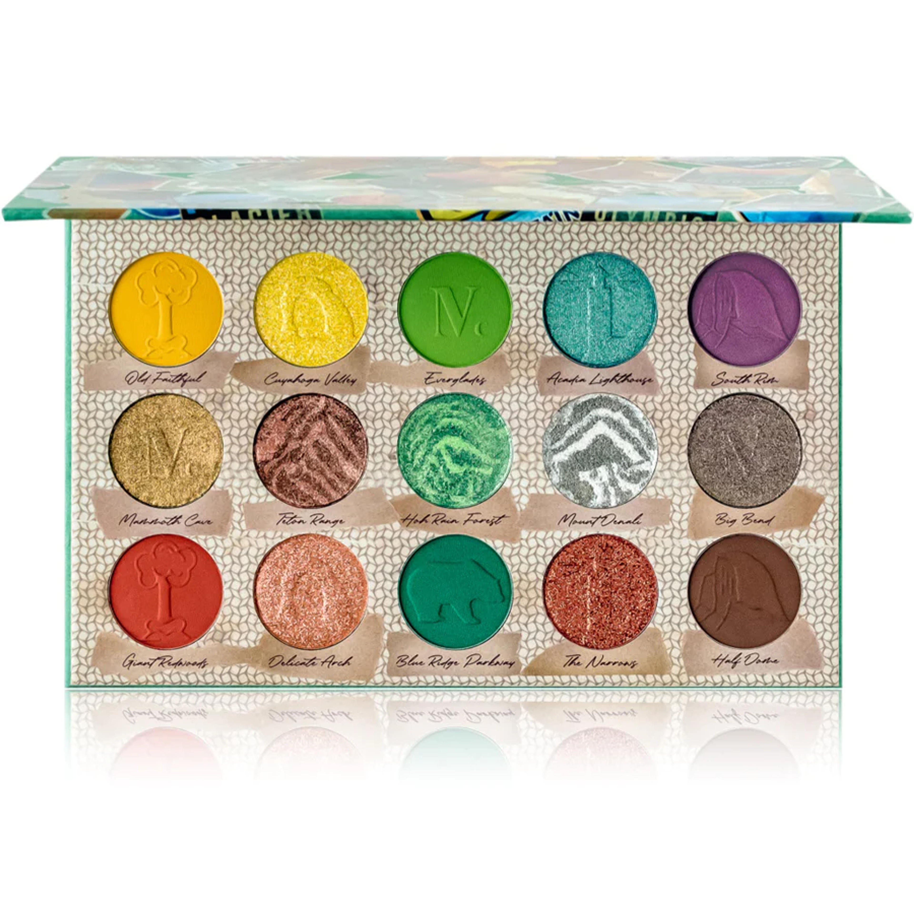 NOMAD x America's Parks Intense Eyeshadow Palette (All, america's parks, cruelty-free, eyeshadow, finer-pigments, intense-color, jojoba oil, no-mineral, no-parabens, puresource, vegan) | Cosmetics | Nomad Cosmetics