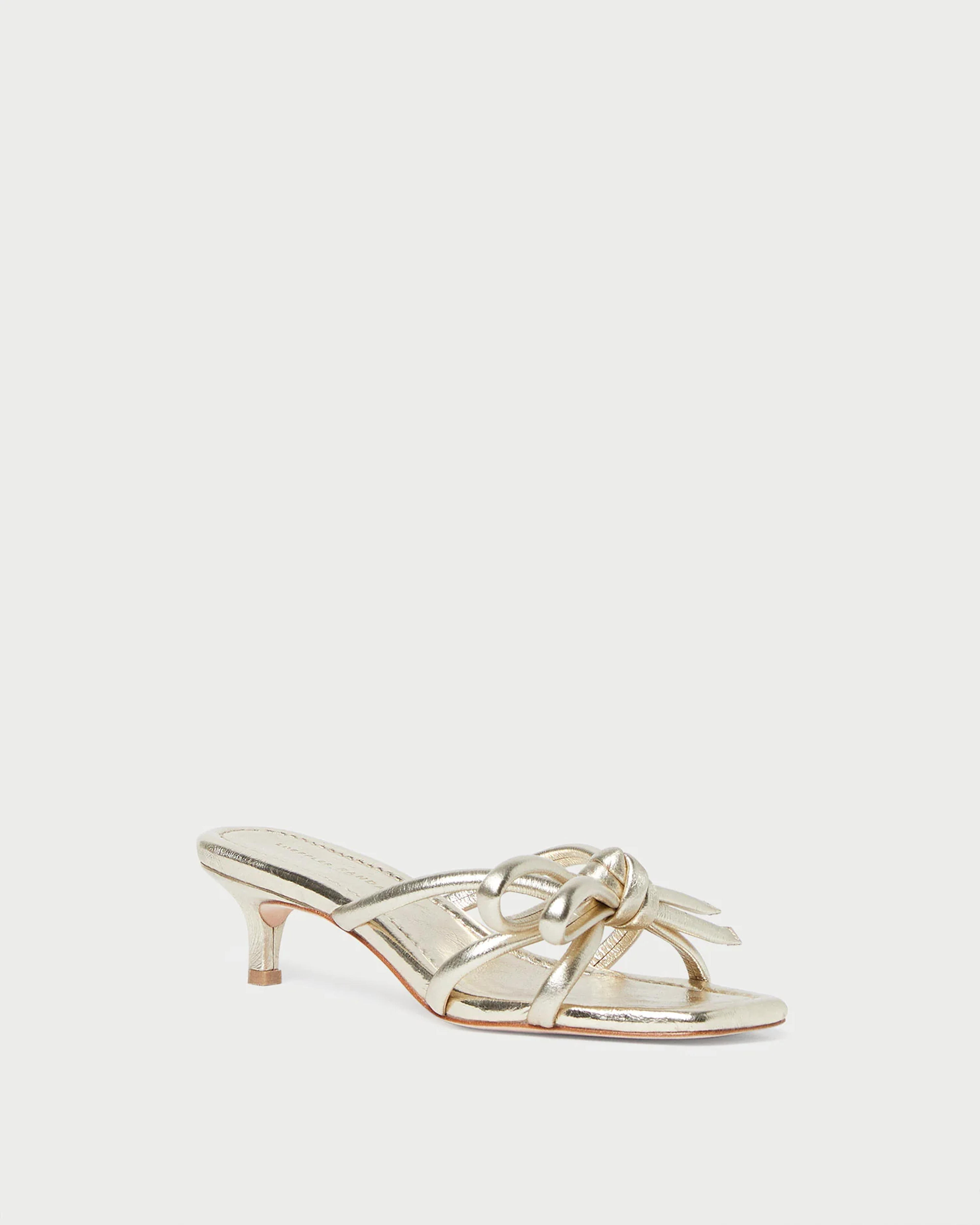 Loeffler Randall | Neely Champagne Bow Kitten-Heel Sandal l Heeled Sandals l Footwear