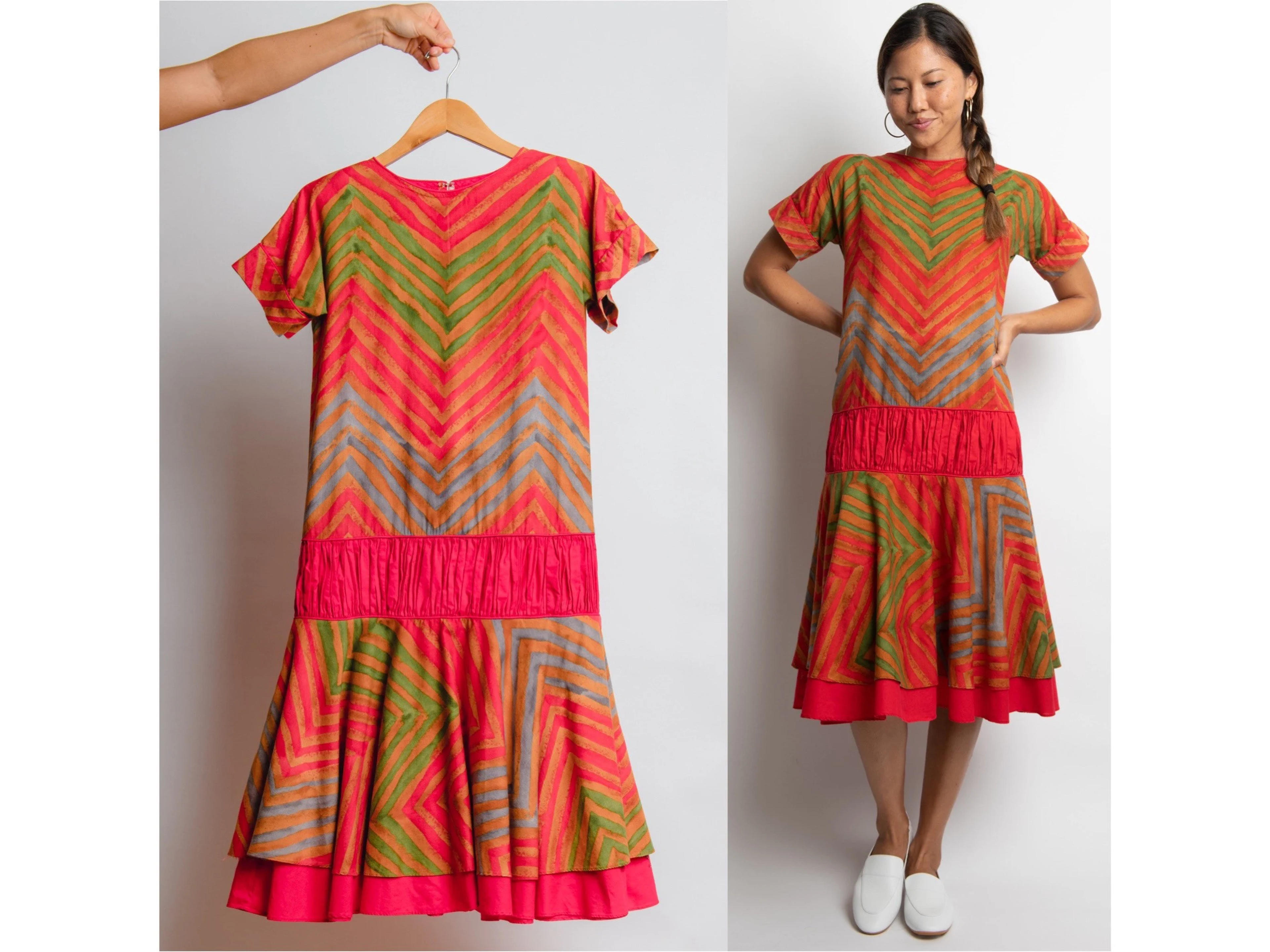 Gorgeous Rare Vintage Striped Batik Muumuu Dress by Montsuki