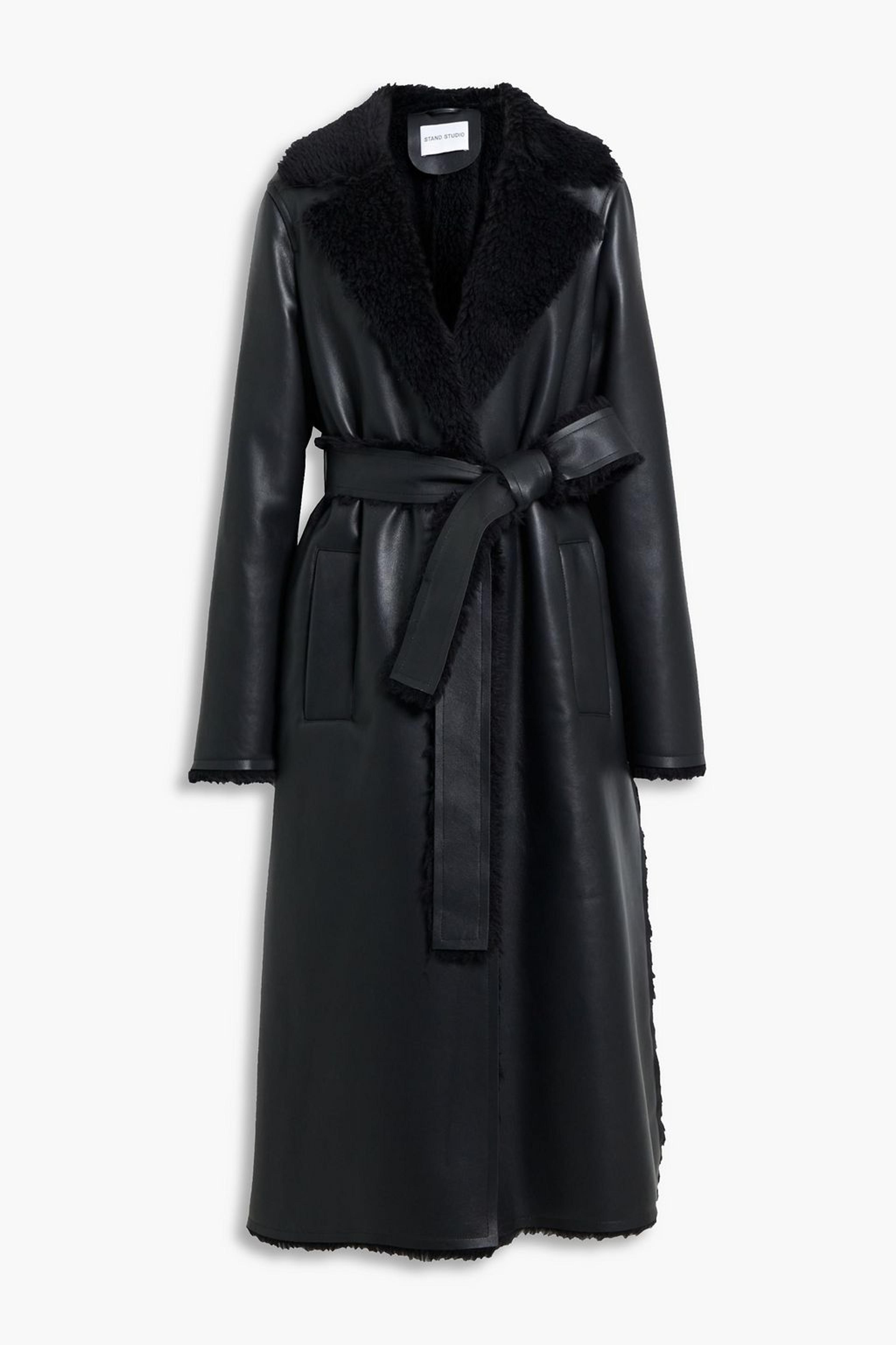 Black Millan belted faux shearling coat | STAND STUDIO | THE OUTNET