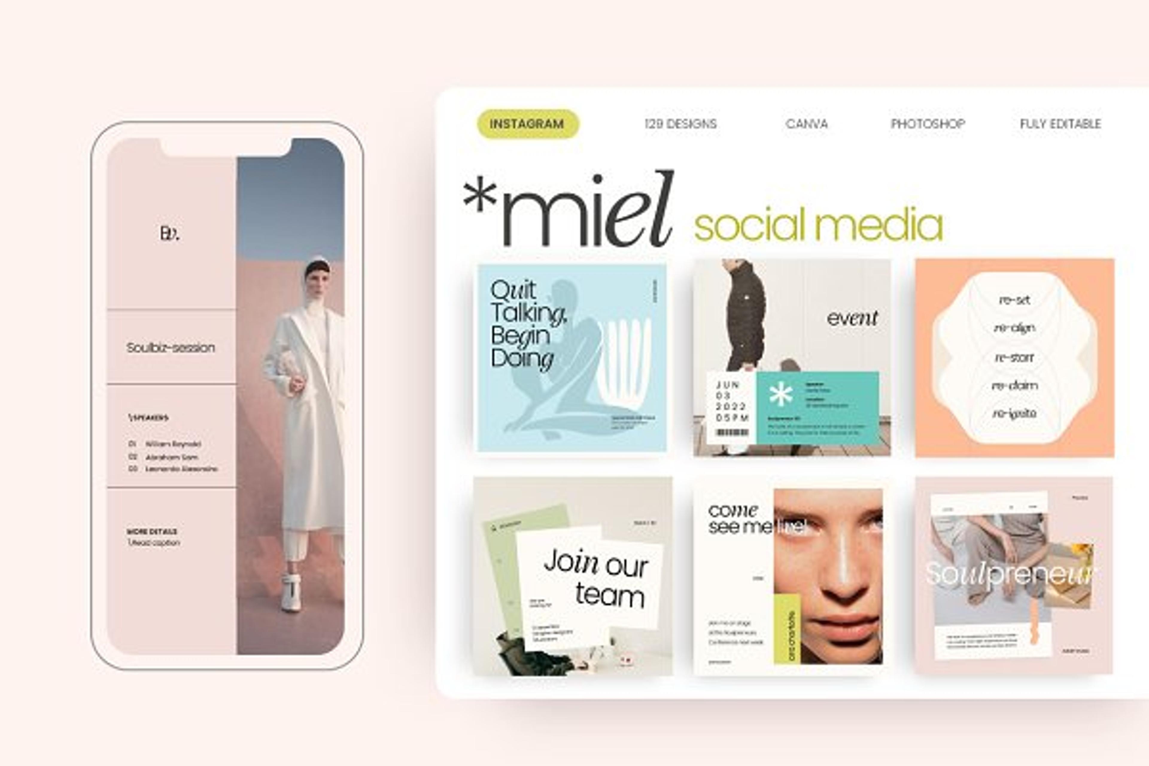 MIEL / Social Media Pack | Photoshop Templates ~ Creative Market