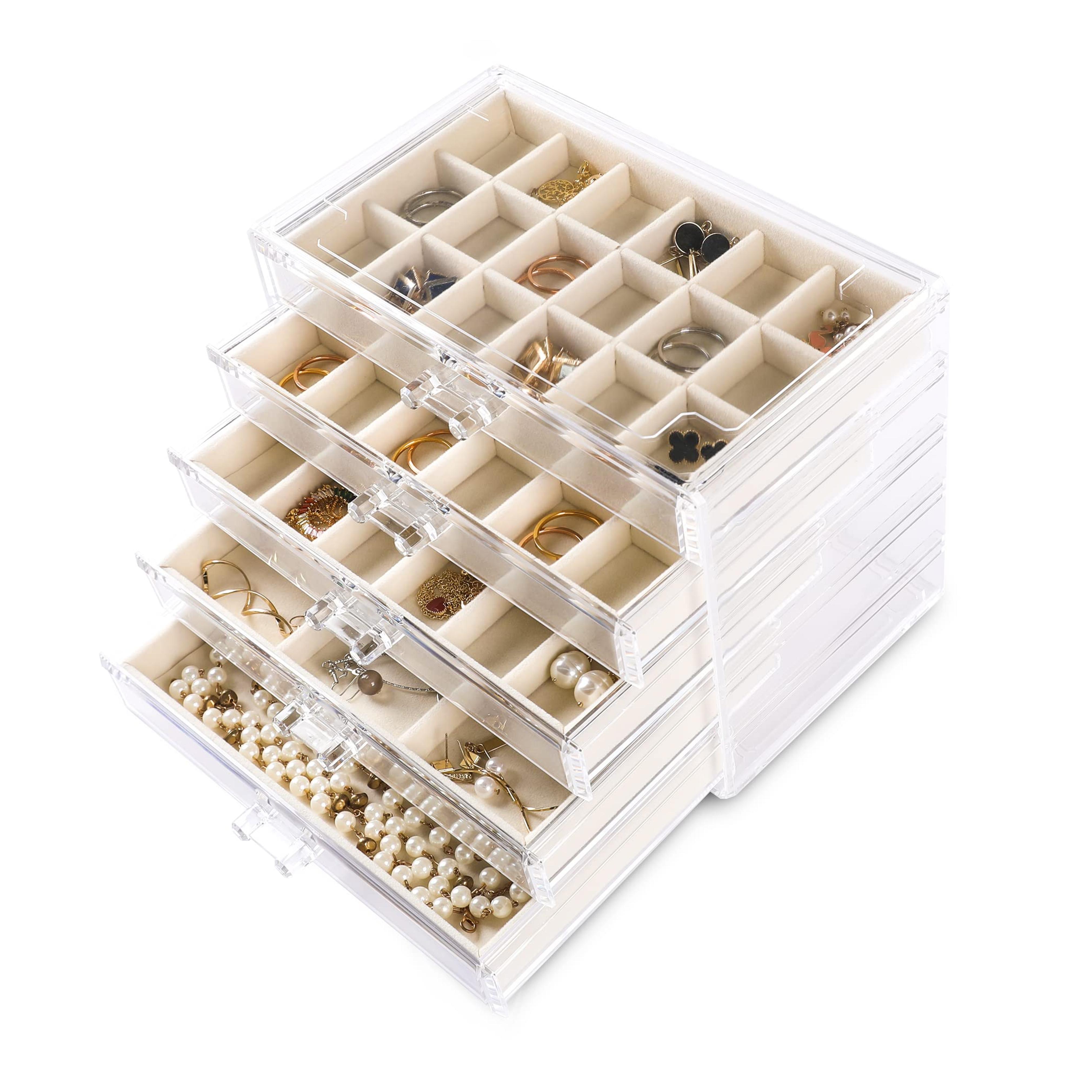 Amazon.com: Frebeauty Acrylic Jewelry Organizer,Earring Organizer Box with 5 Drawers Clear Jewelry Box with Velvet Trays for Women,Stackable Earring Display Holder for Rings Studs and Bracelets(Beige) : Everything Else