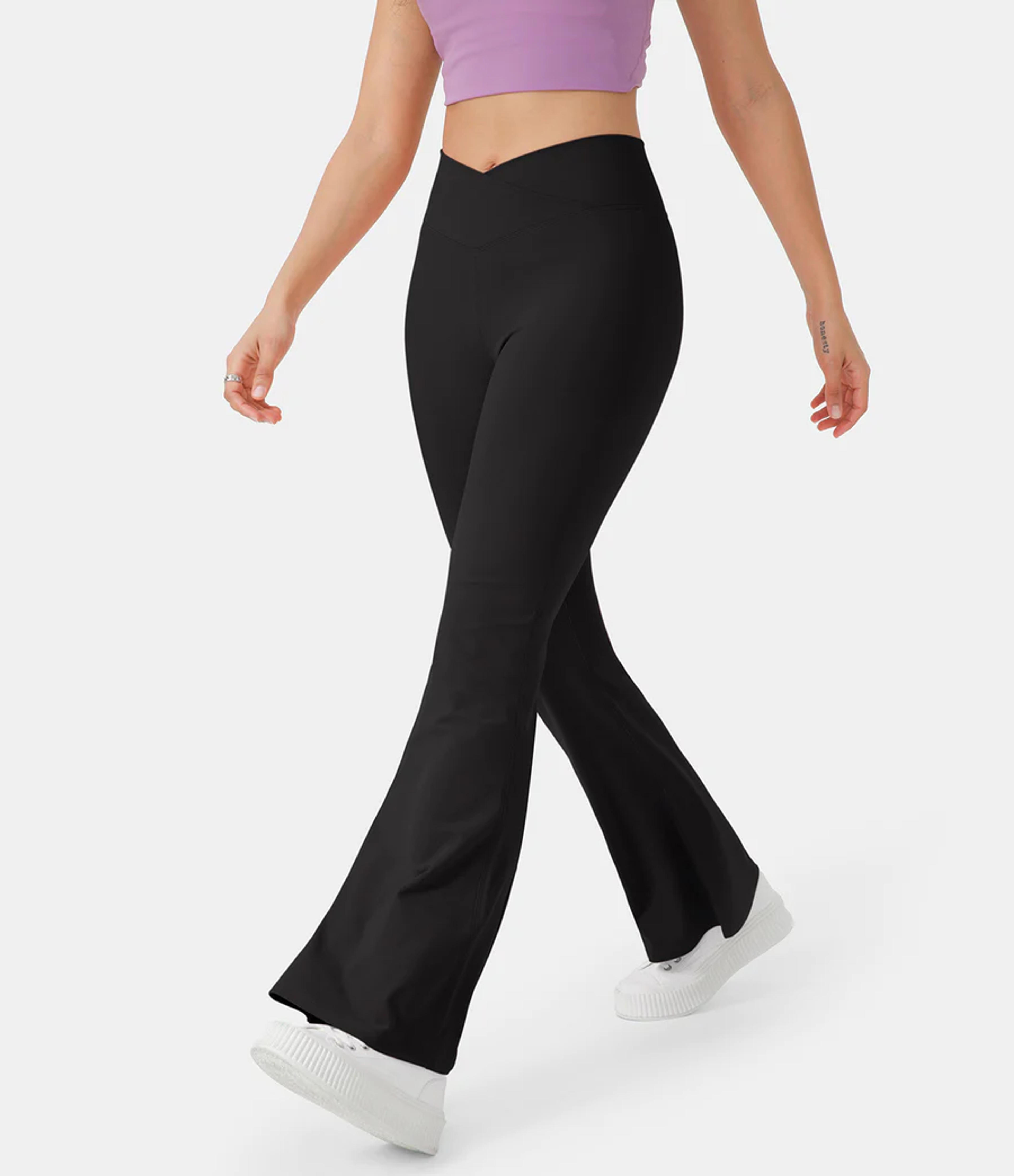 Crossover High Waisted Back Pocket Super Flare Leggings – HALARA