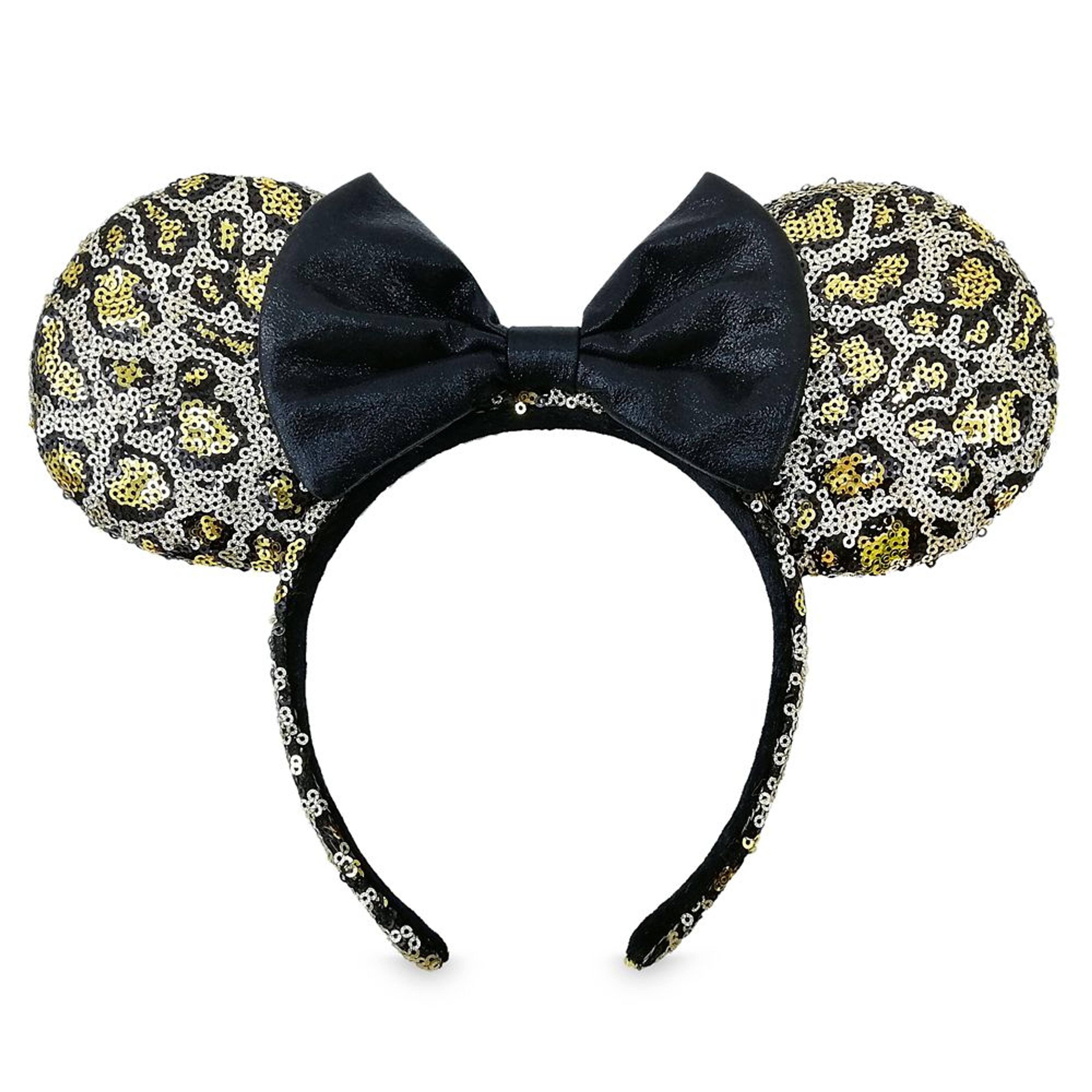 Minnie Mouse Sequined Leopard Print Ear Headband with Bow | shopDisney