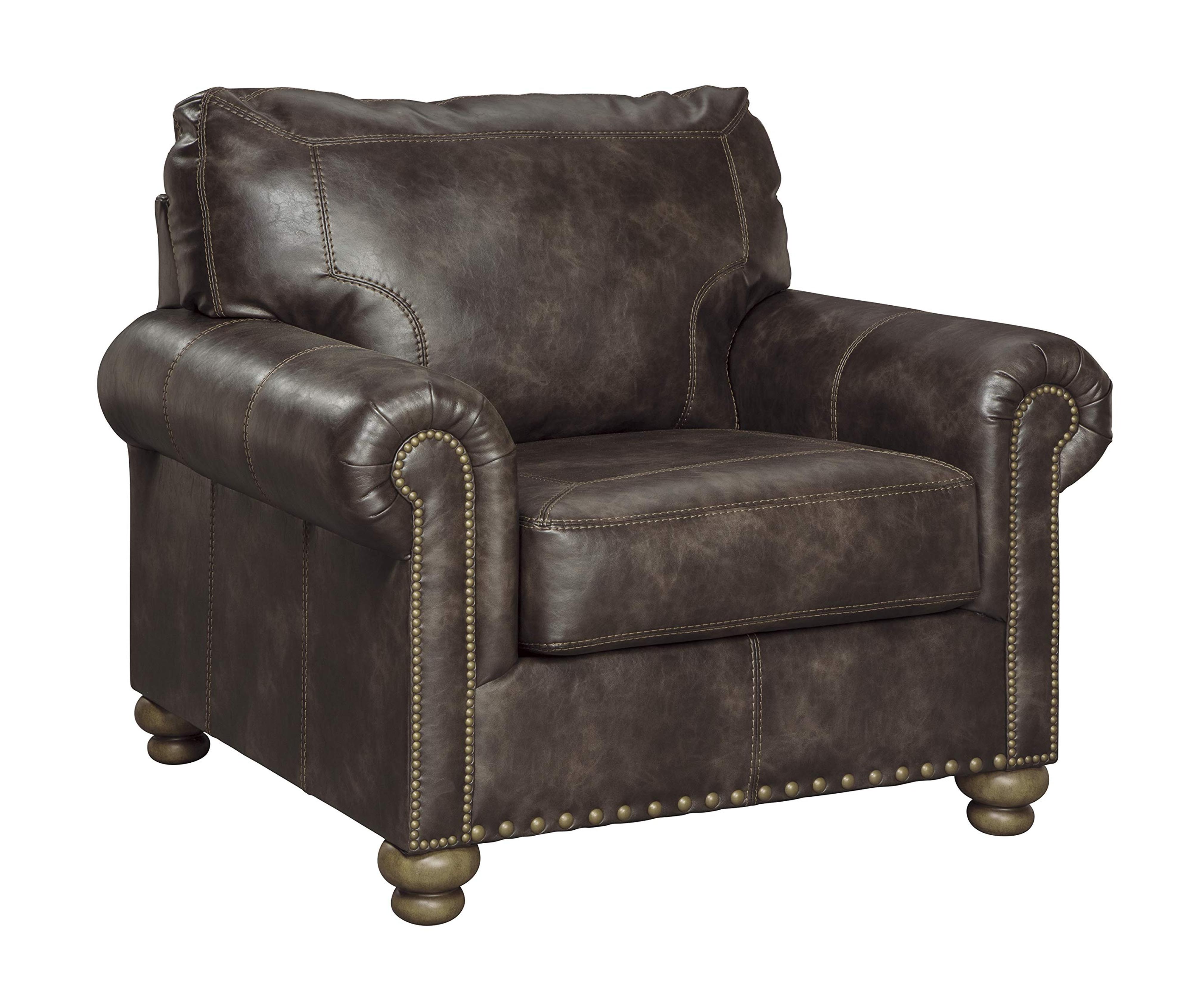 Amazon.com: Signature Design by Ashley Nicorvo Traditional Faux Leather Chair with Gold Nailhead Trim, Brown : Home & Kitchen