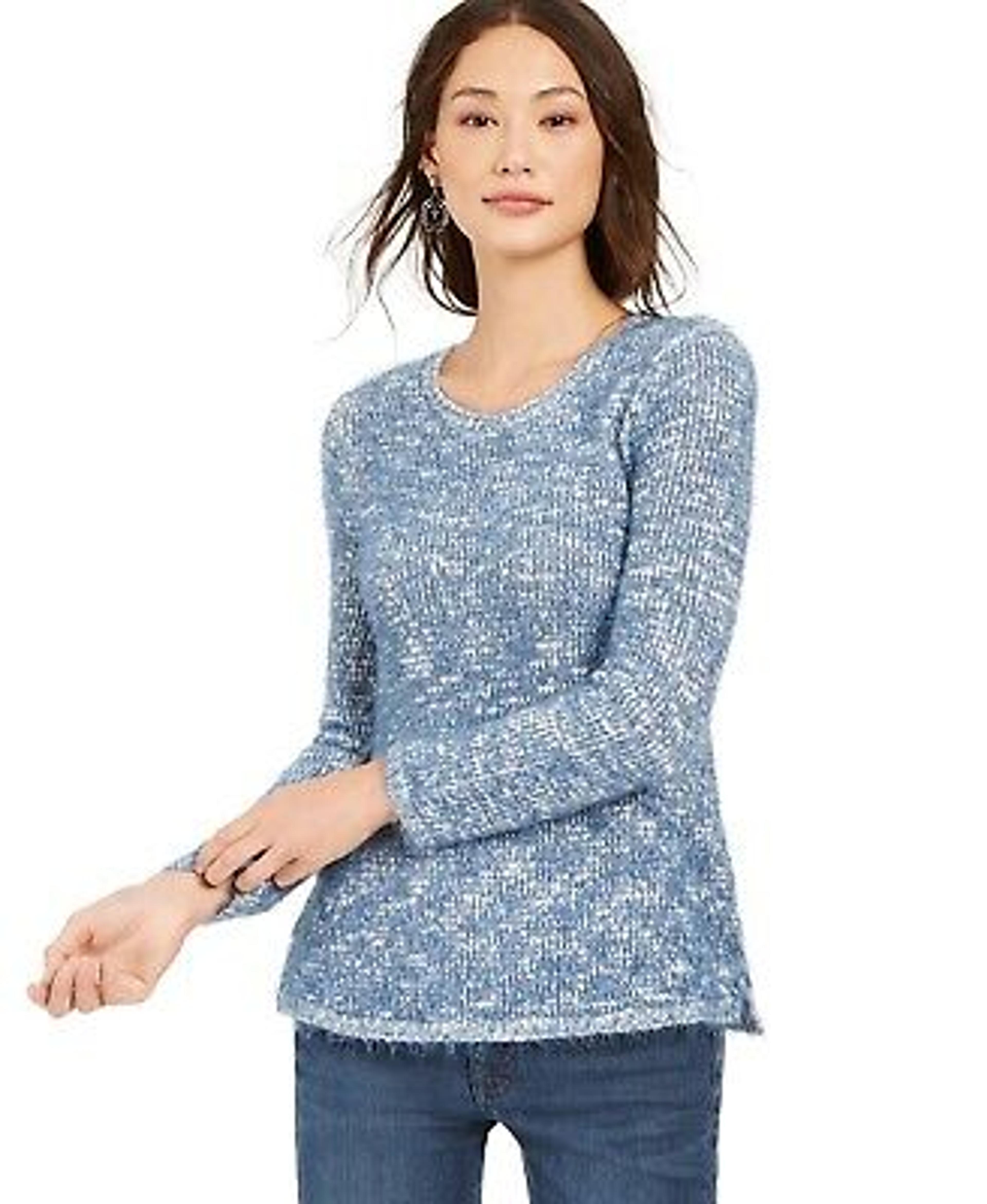 Style & Co Women's Marled Eyelash-Texture Sweater Blue Size Medium 732997586655