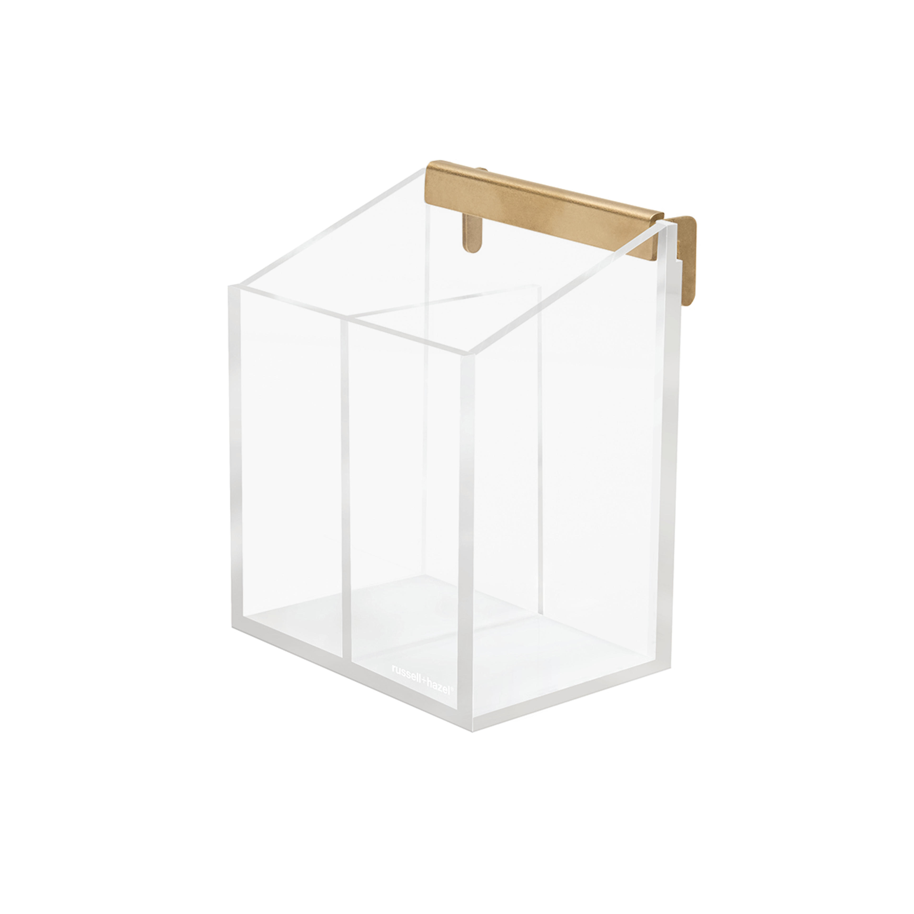 Russell Acrylic Clear & Gold Wall Pencil Cup | The Container Store