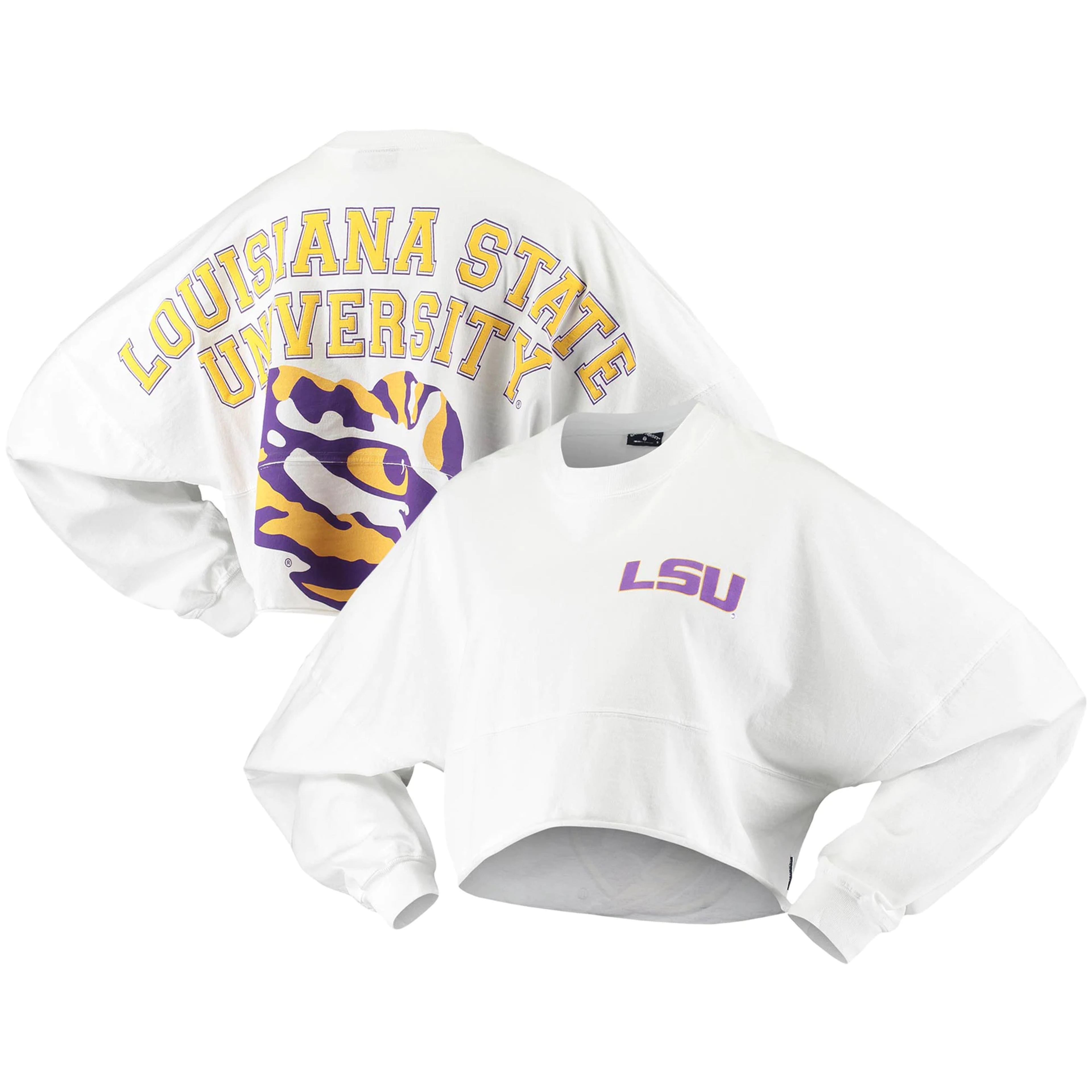 LSU Tigers Women's Raw Hem Cropped Spirit Jersey Long Sleeve T-Shirt - White