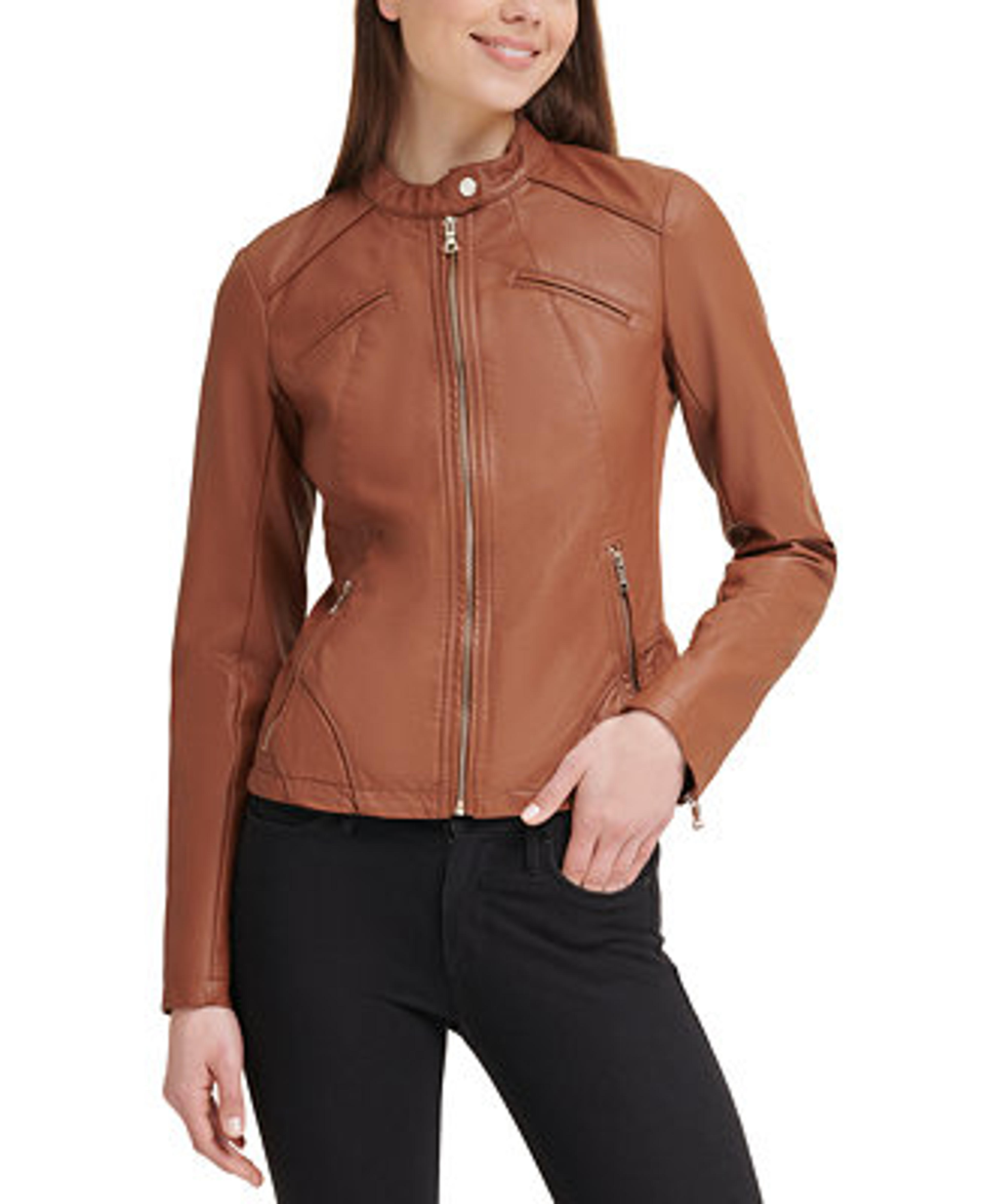 GUESS Faux-Leather Moto Jacket & Reviews - Coats & Jackets - Women - Macy's