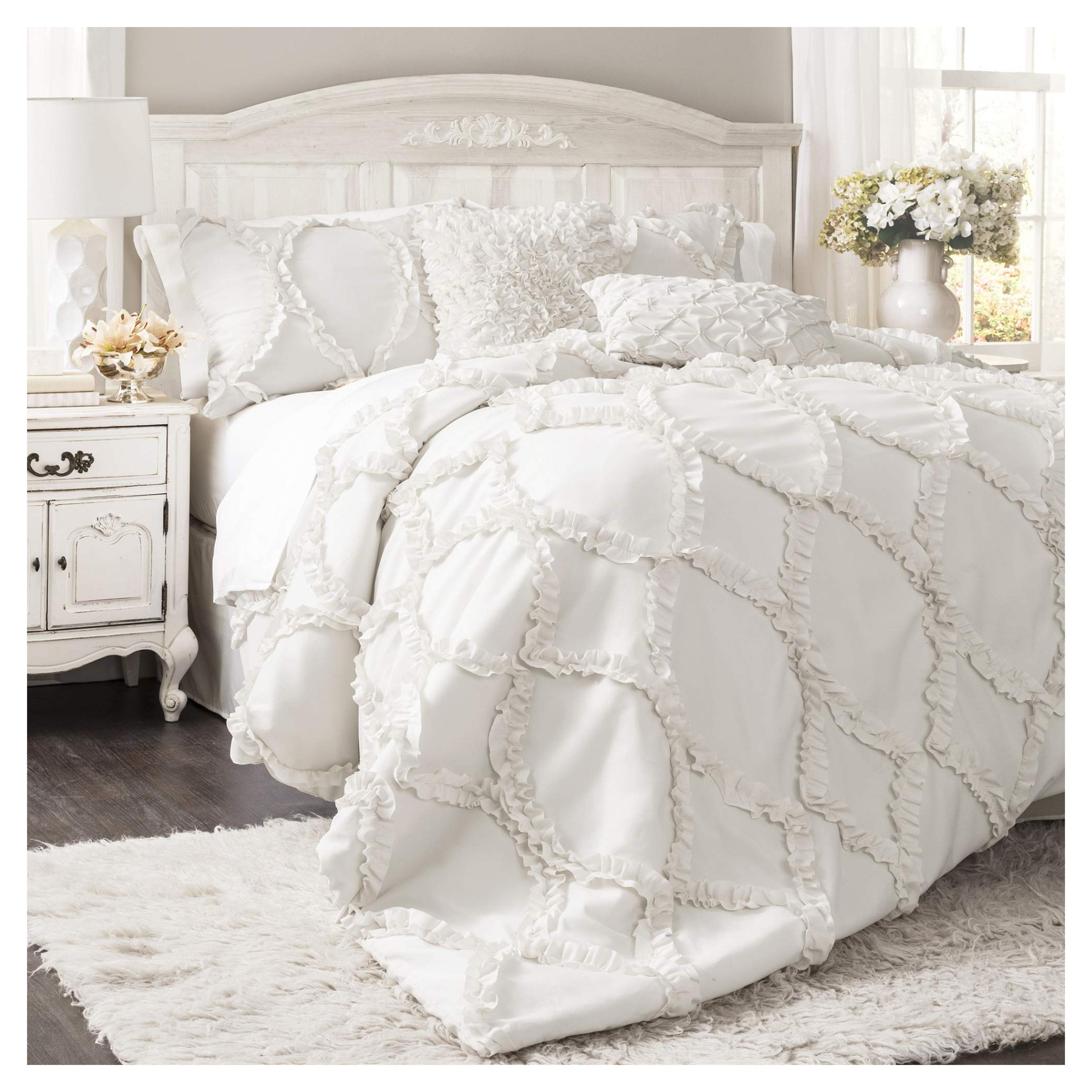 Amazon.com: Lush Decor Comforter Ruffled 3 Piece Set with Pillow Shams-Full Queen-White : Home & Kitchen