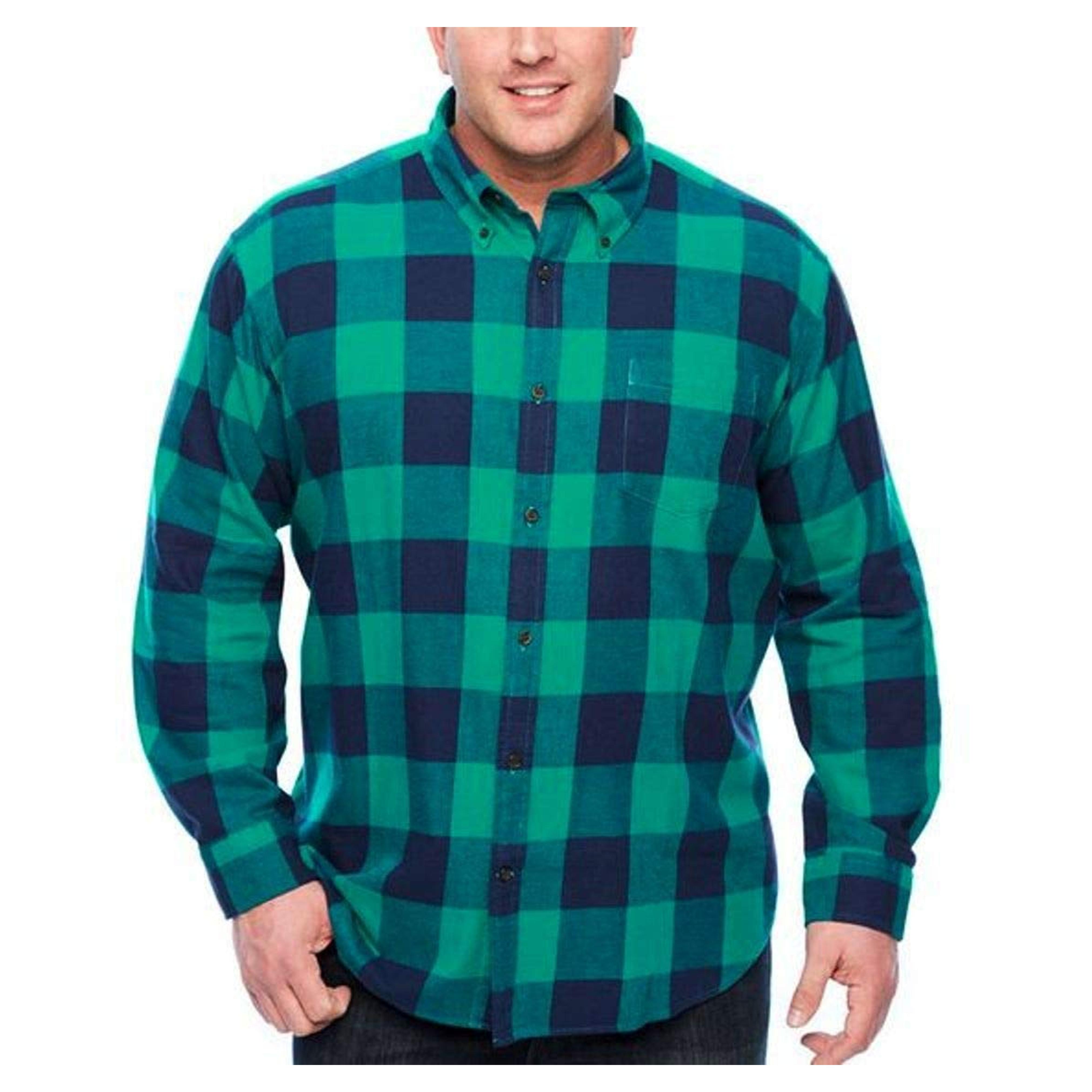 The Foundry Supply Men’s Classic Fit Long Sleeve Flannel Shirt Green Blue Buffalo Plaid