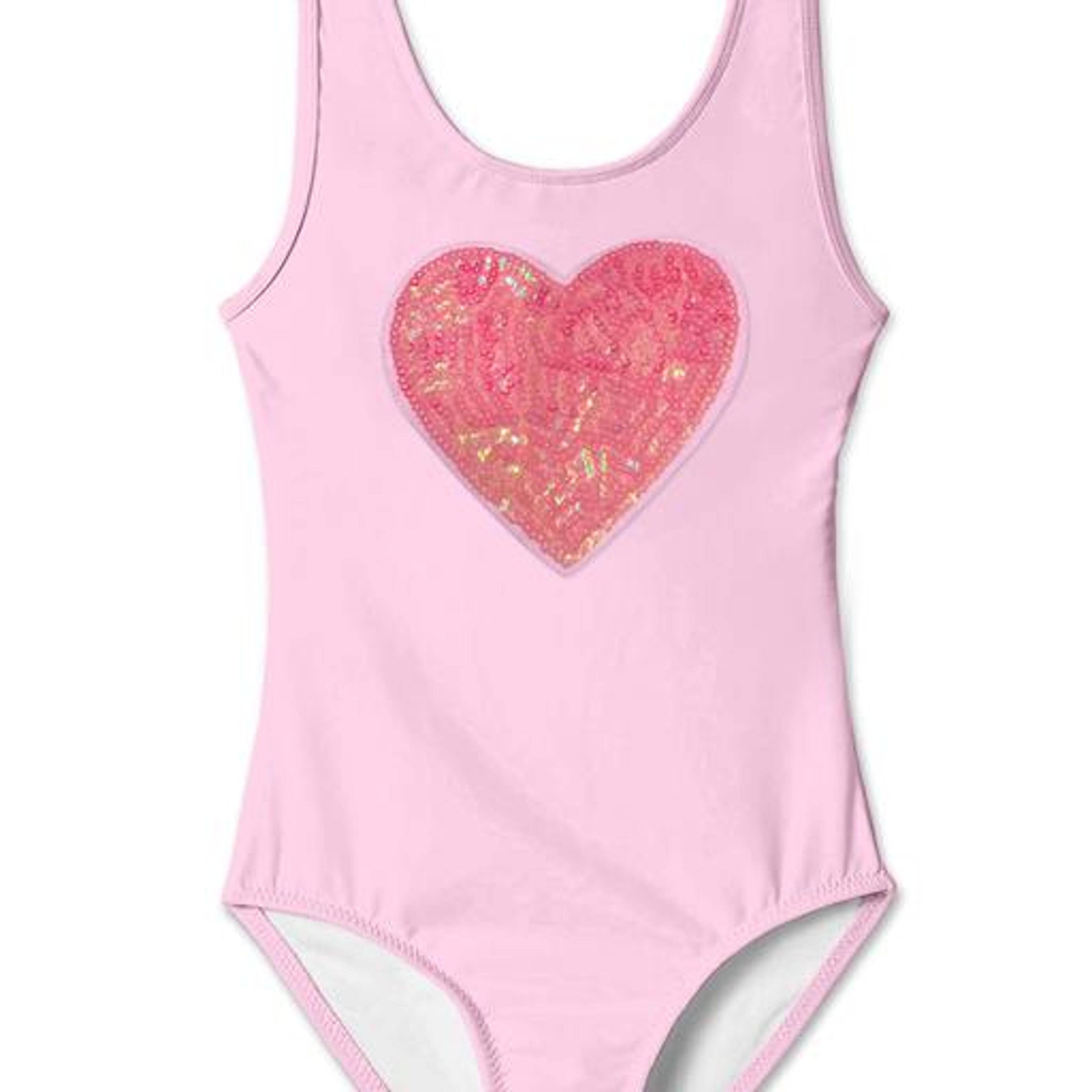 pink bathing suit with heart sequin | swimsuit