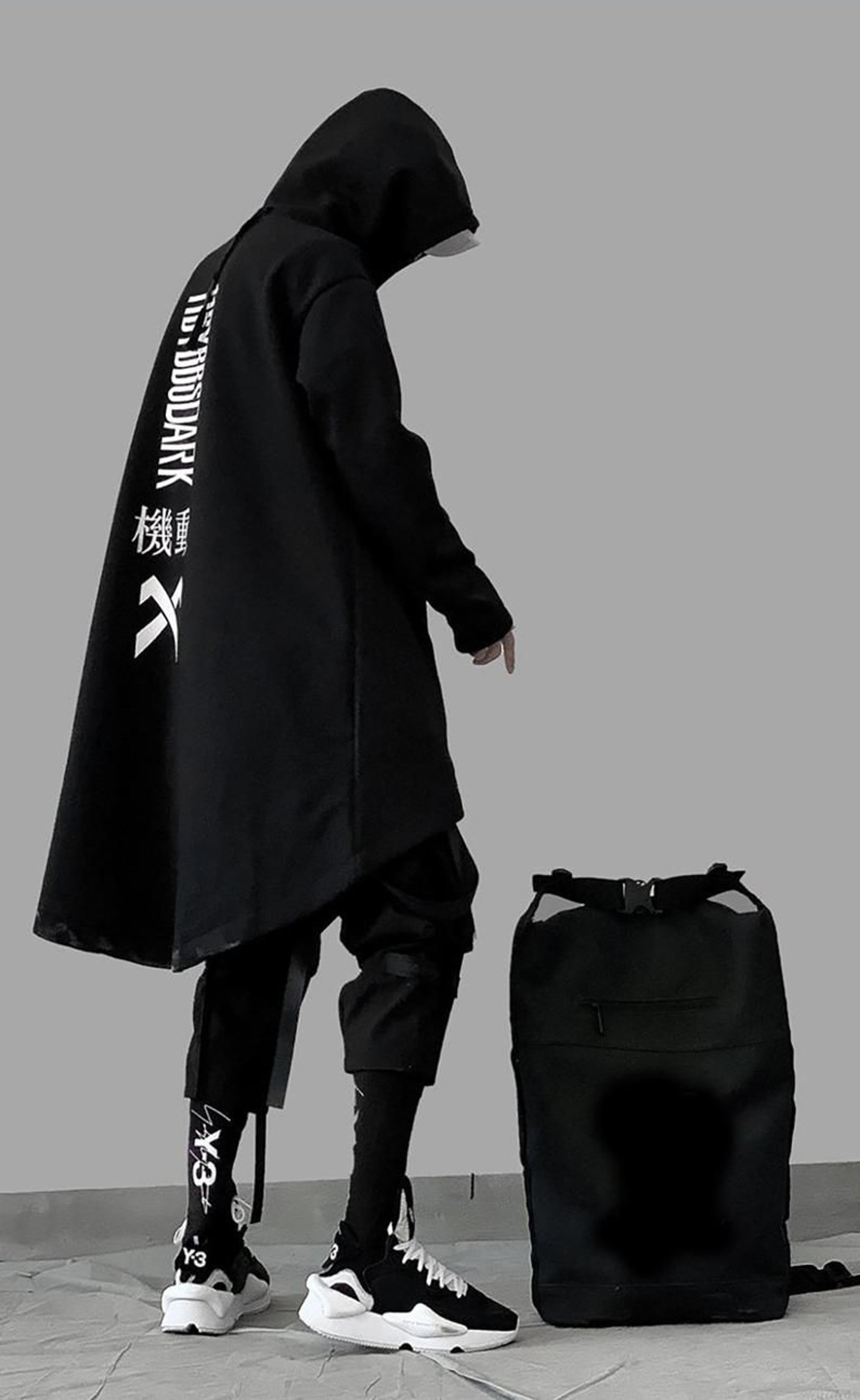 Cyberpunk Techwear Japanese Streetwear Long Hoodie Men Futuristic Gothic Clothing