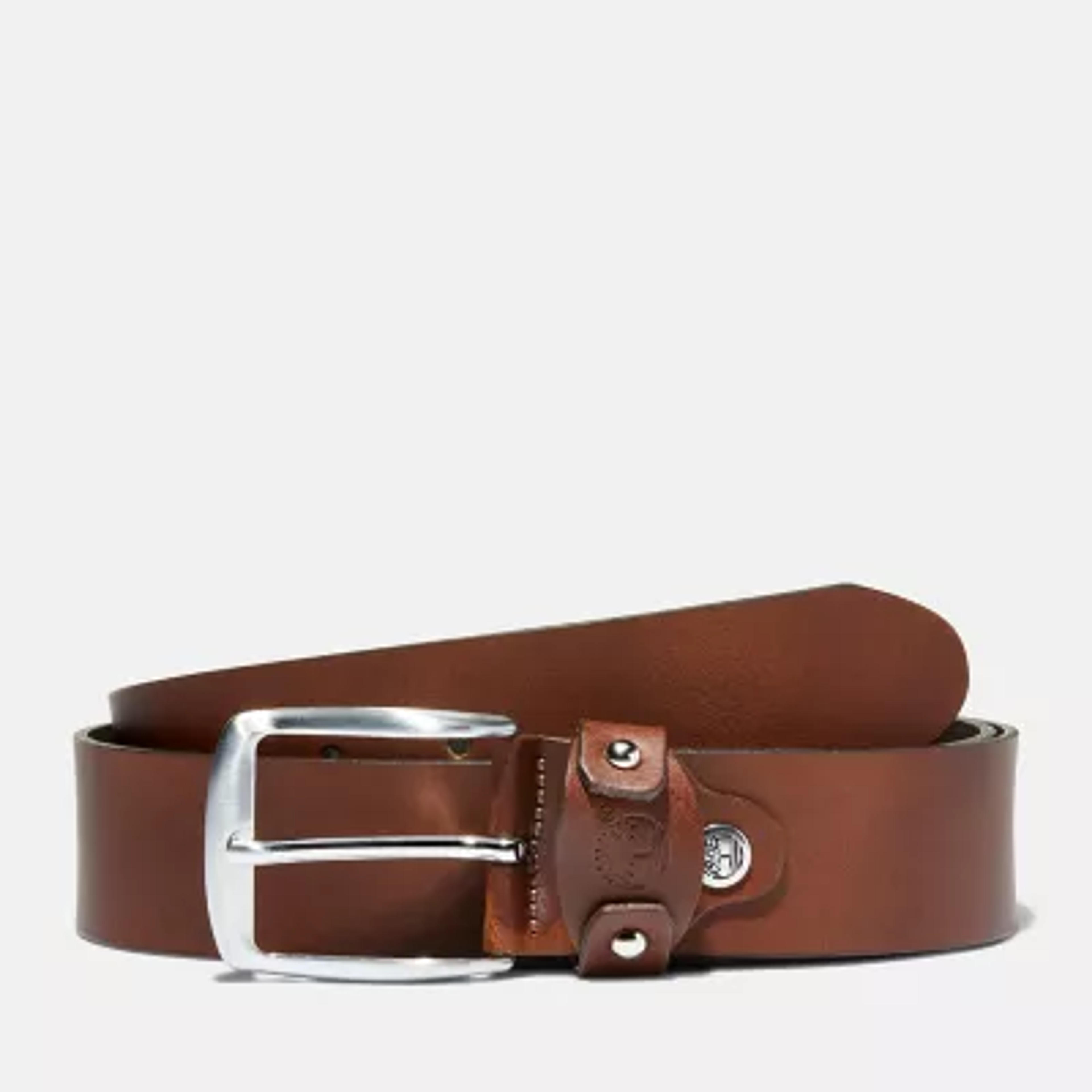 Square-buckle Leather Belt with Loop Logo for Men in Brown | Timberland