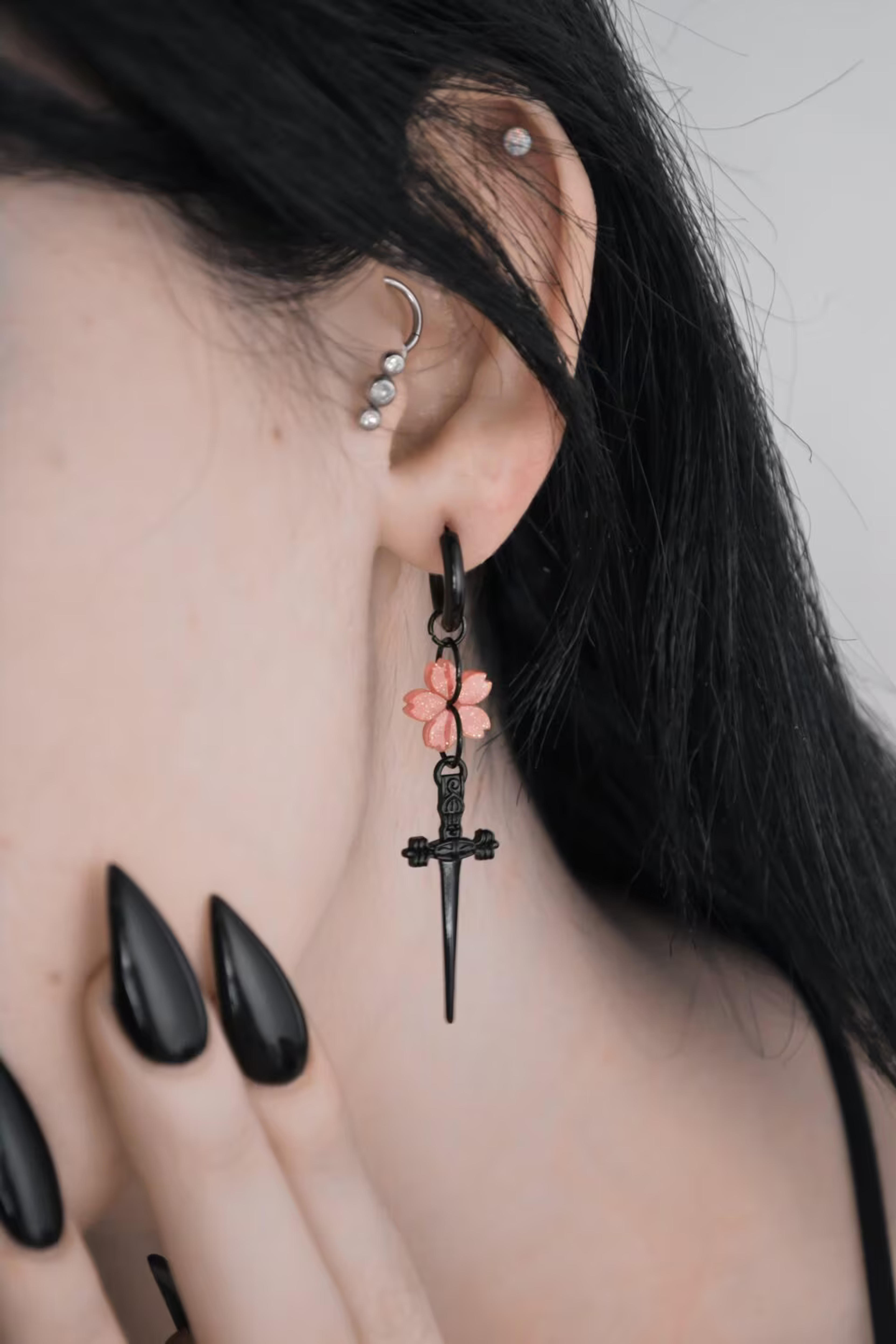 Onyx Sakura Blade Earrings Alternative Dark Style Jewellery - Etsy UK