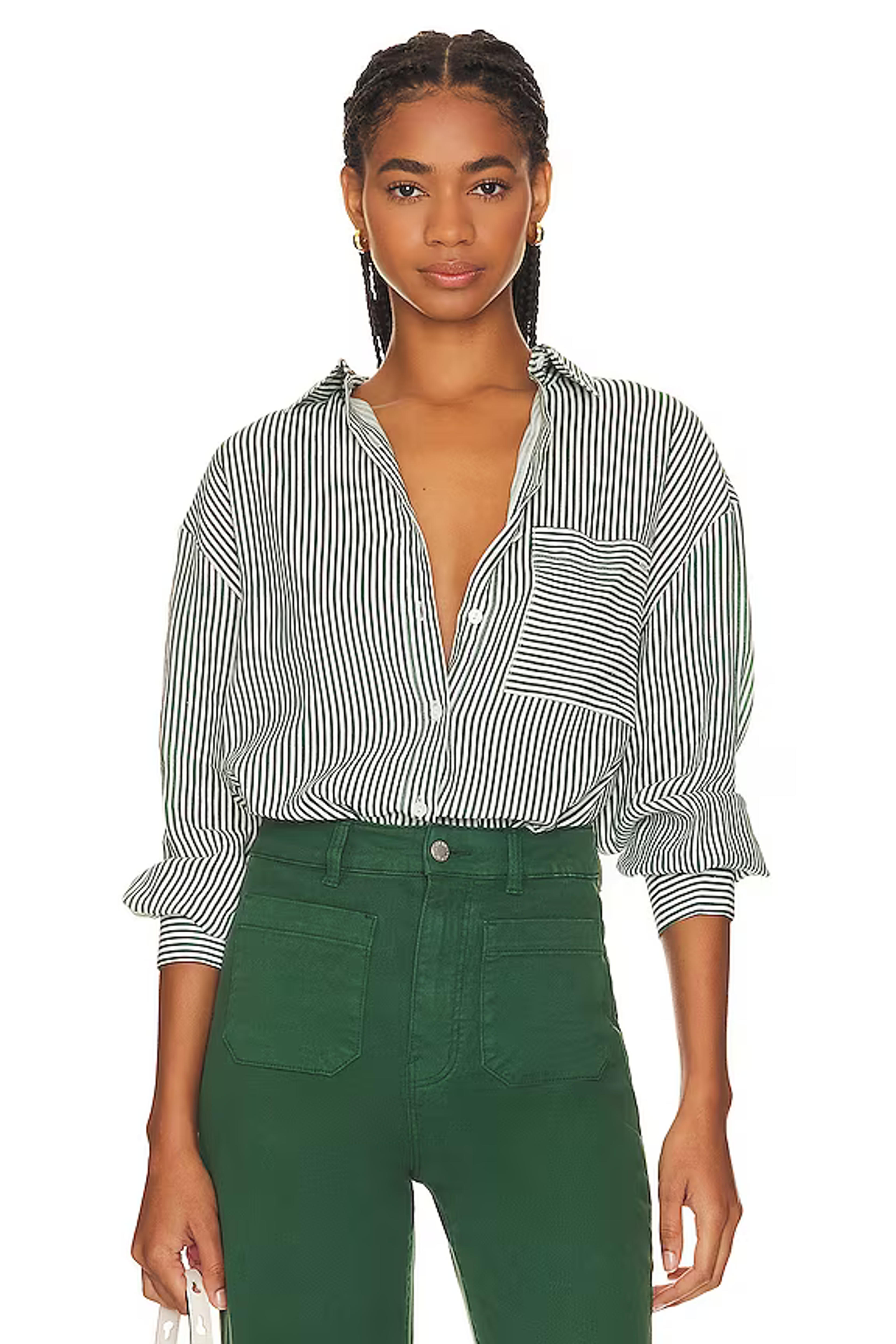 ROLLA'S Capri Stripe Becca Shirt in Basil | REVOLVE