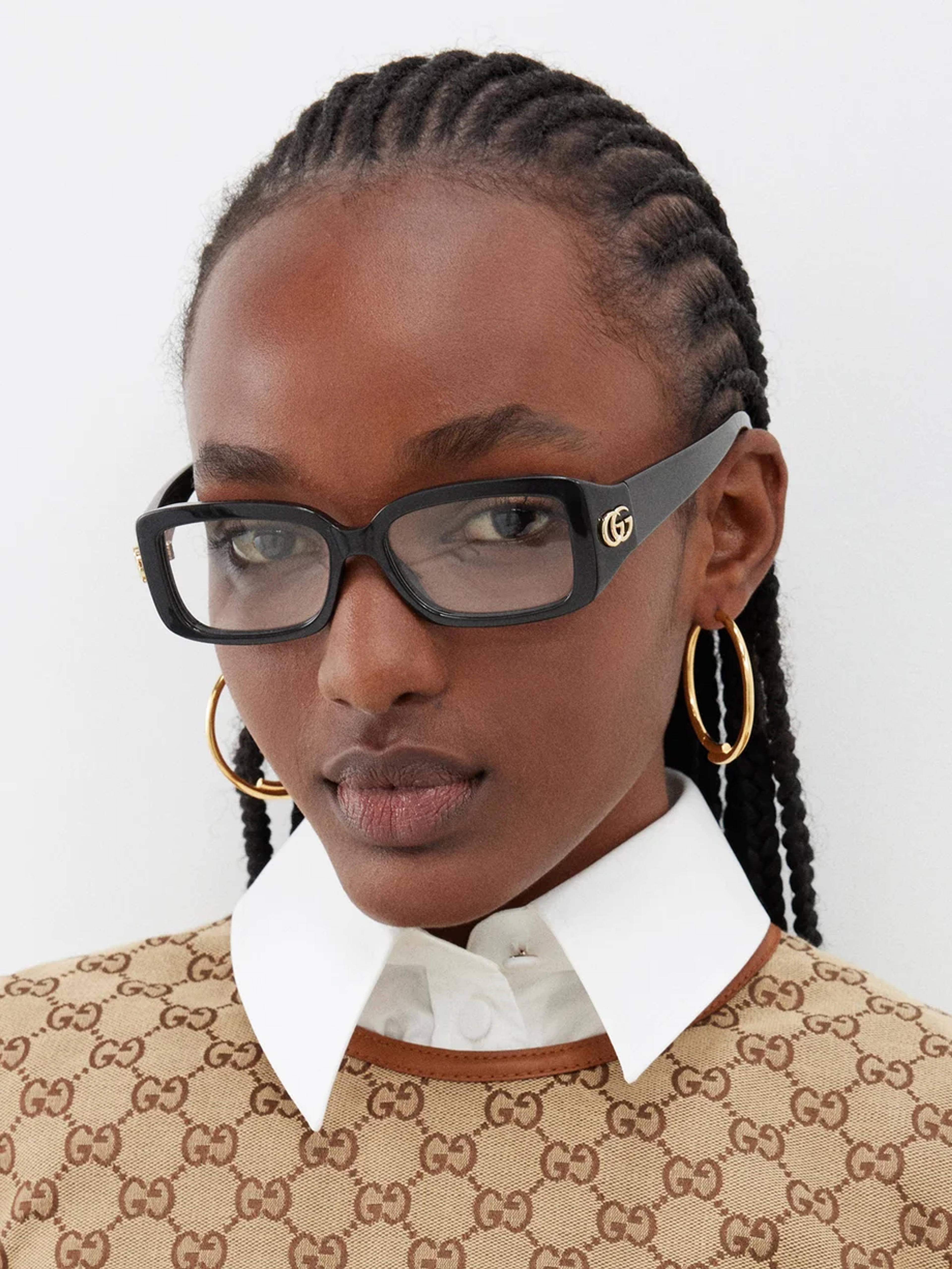 Black GG-logo rectangular acetate glasses | Gucci | MATCHESFASHION UK