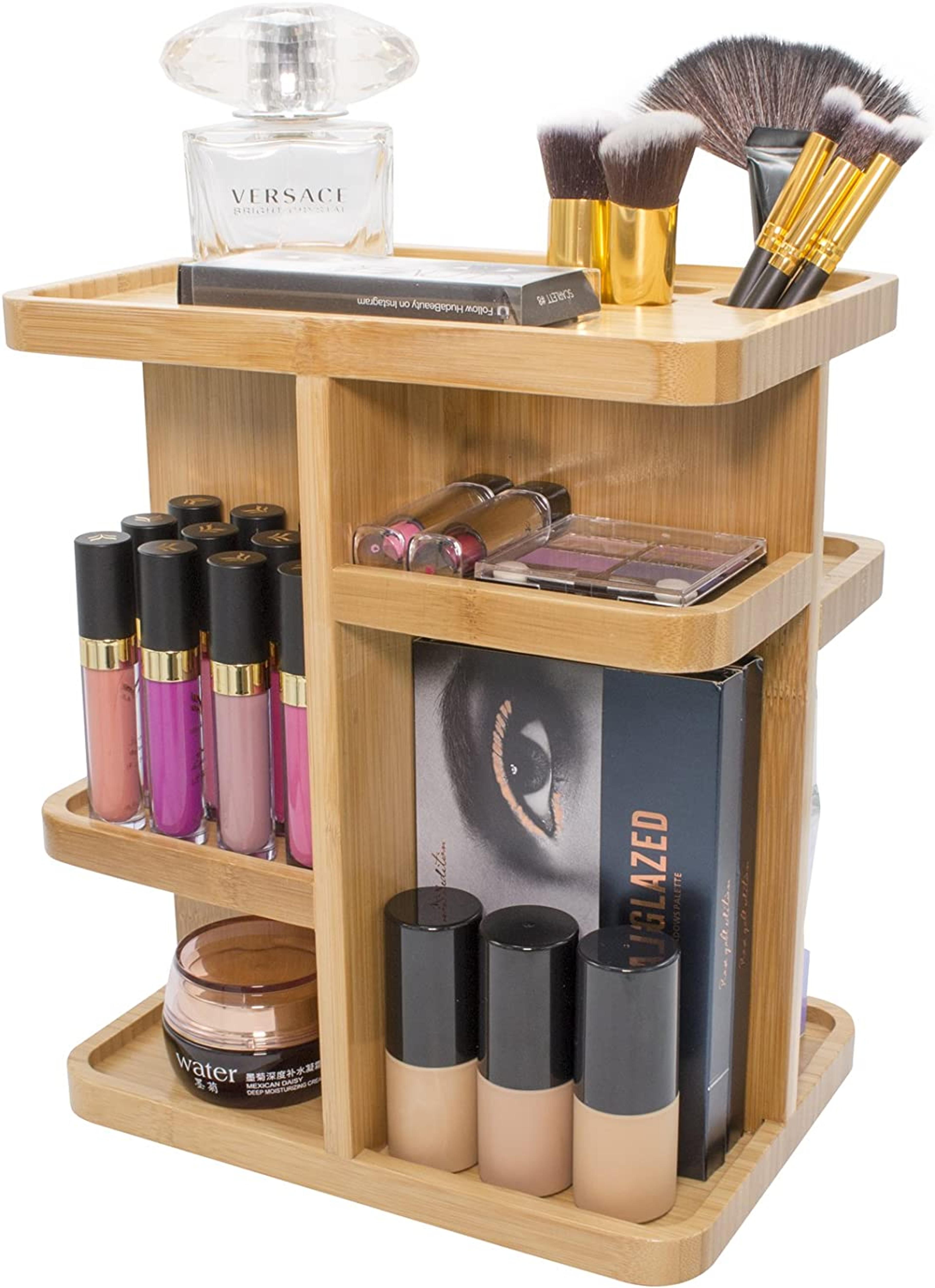 Sorbus 360° Bamboo Cosmetic Organizer, Multi-Function Storage Carousel for Makeup, Toiletries, and More — Great for Vanity, Desk, Bathroom, Bedroom, Closet, Kitchen (Bamboo)