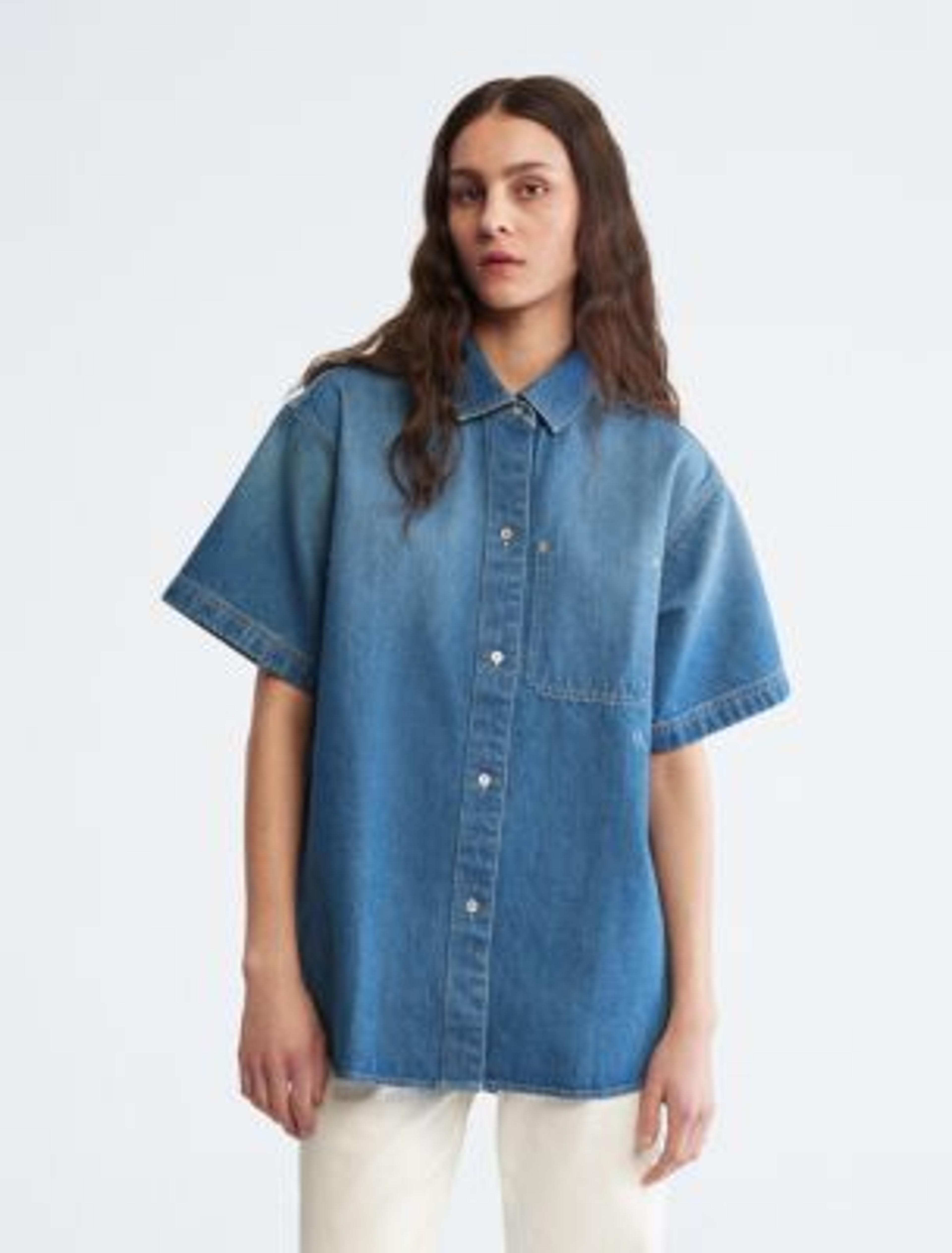 Sunbleached Short Sleeve Denim Button-Down Shirt | Calvin Klein