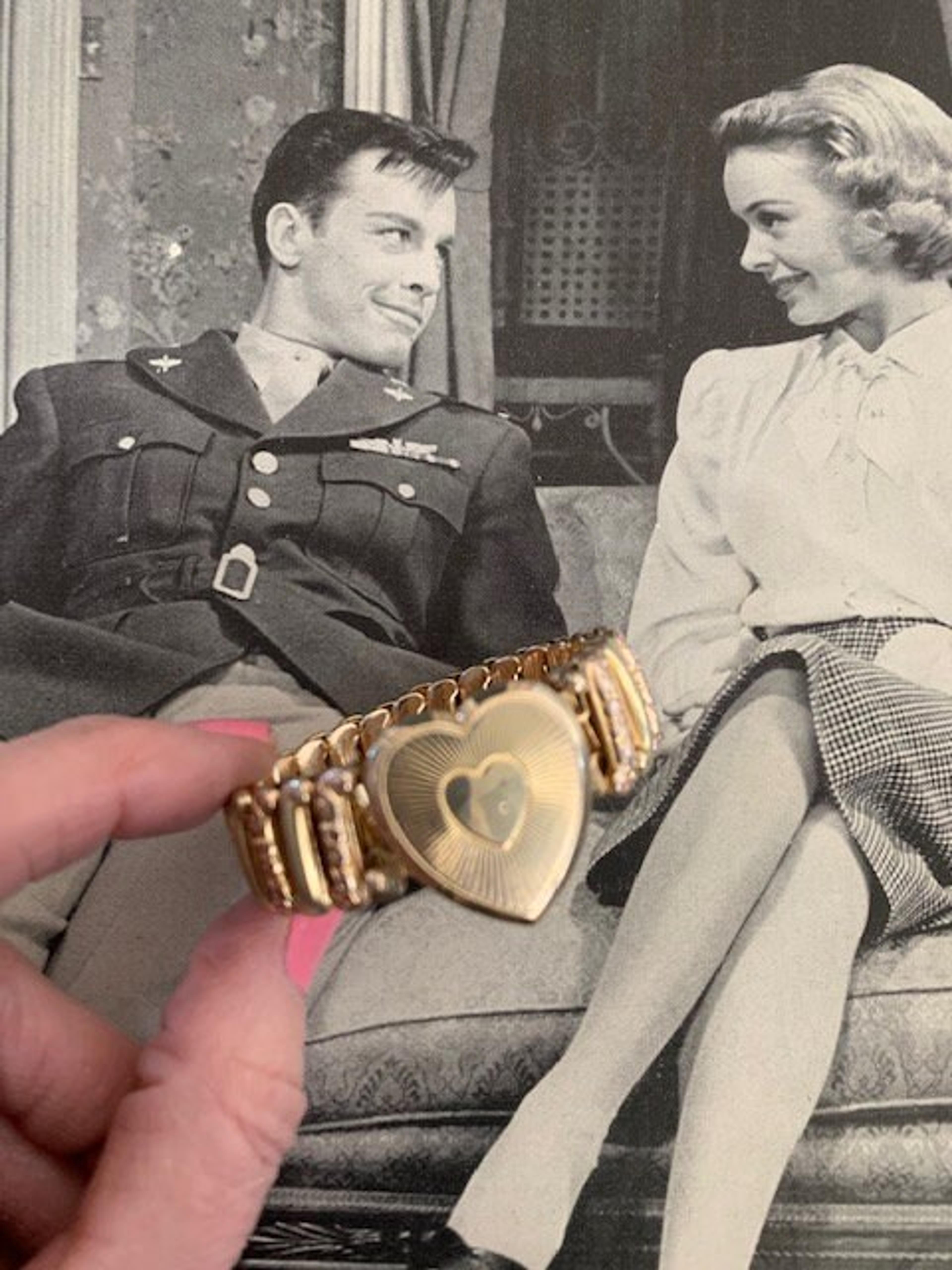 Lustern Sweetheart Expansion Bracelet 1940s Lustern Stamped