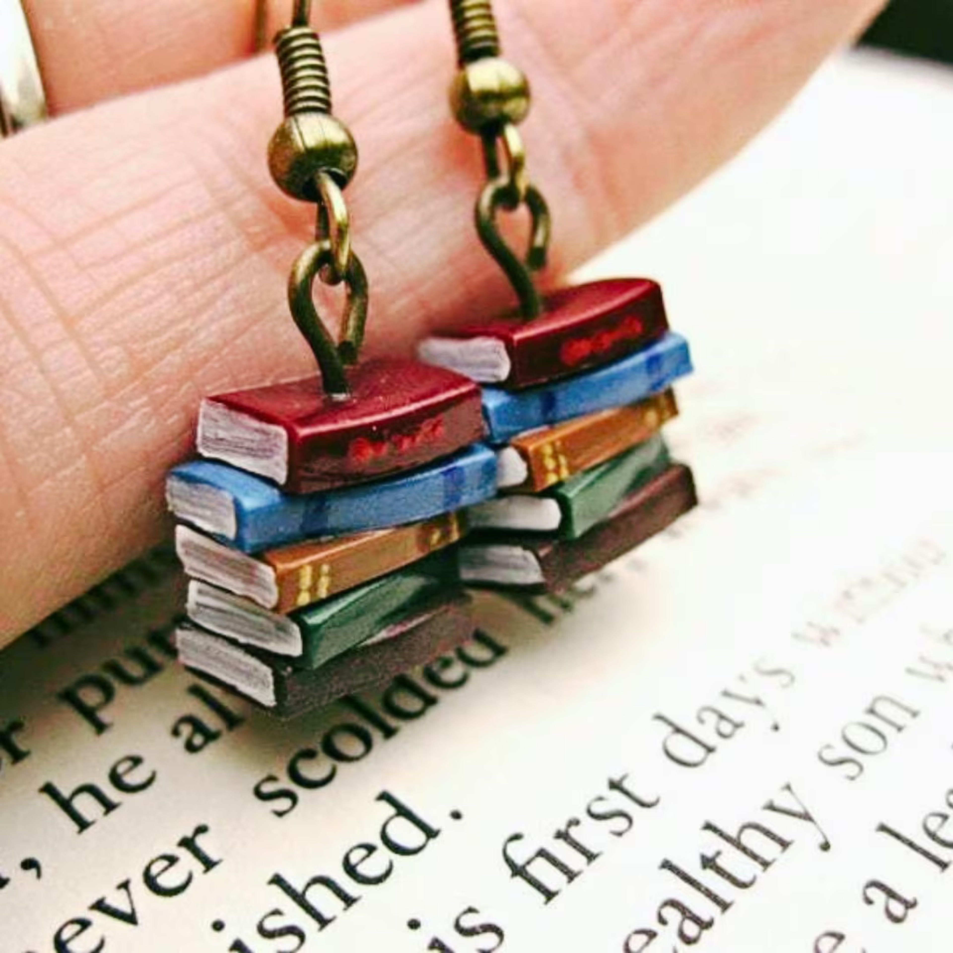 Book Earrings With Miniature Books, Cottegecore Dangle Library Earrings, Quirky Book Lover Earrings, Cool Librarian Earrings, Gift for Her - Etsy UK