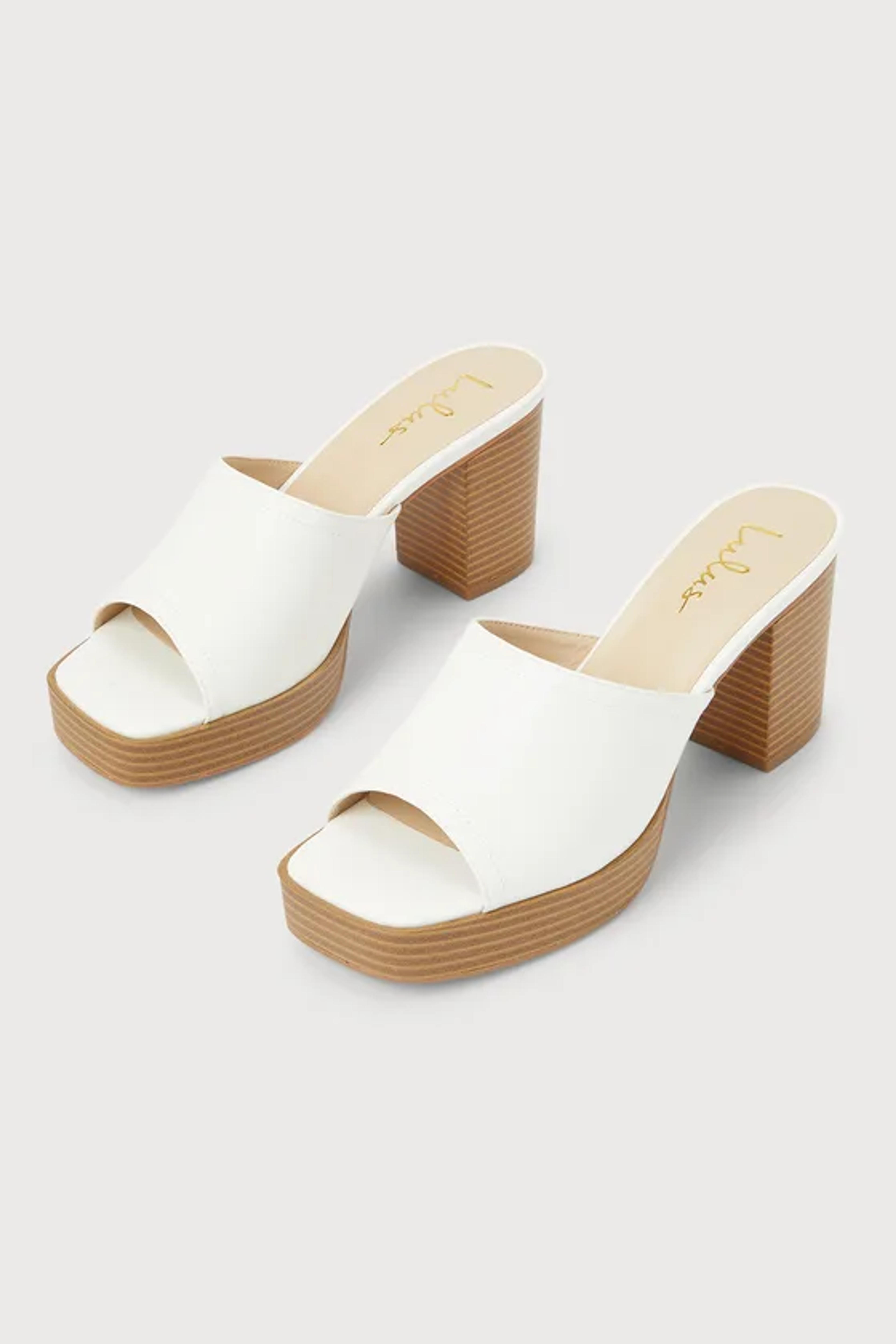 Sabris White Peep-Toe Platform Mules