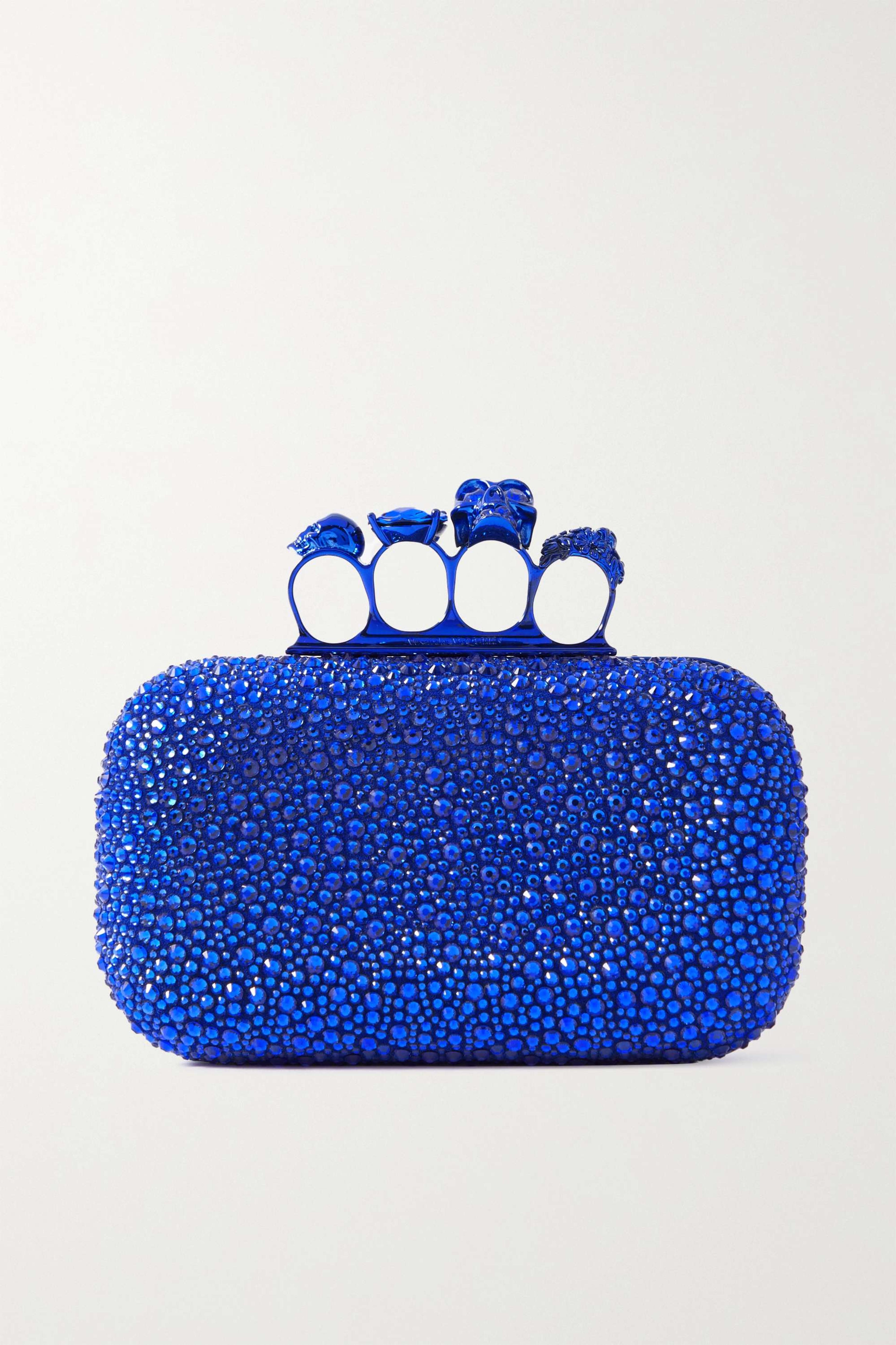 Blue Skull Four Ring crystal-embellished leather clutch | ALEXANDER MCQUEEN | NET-A-PORTER