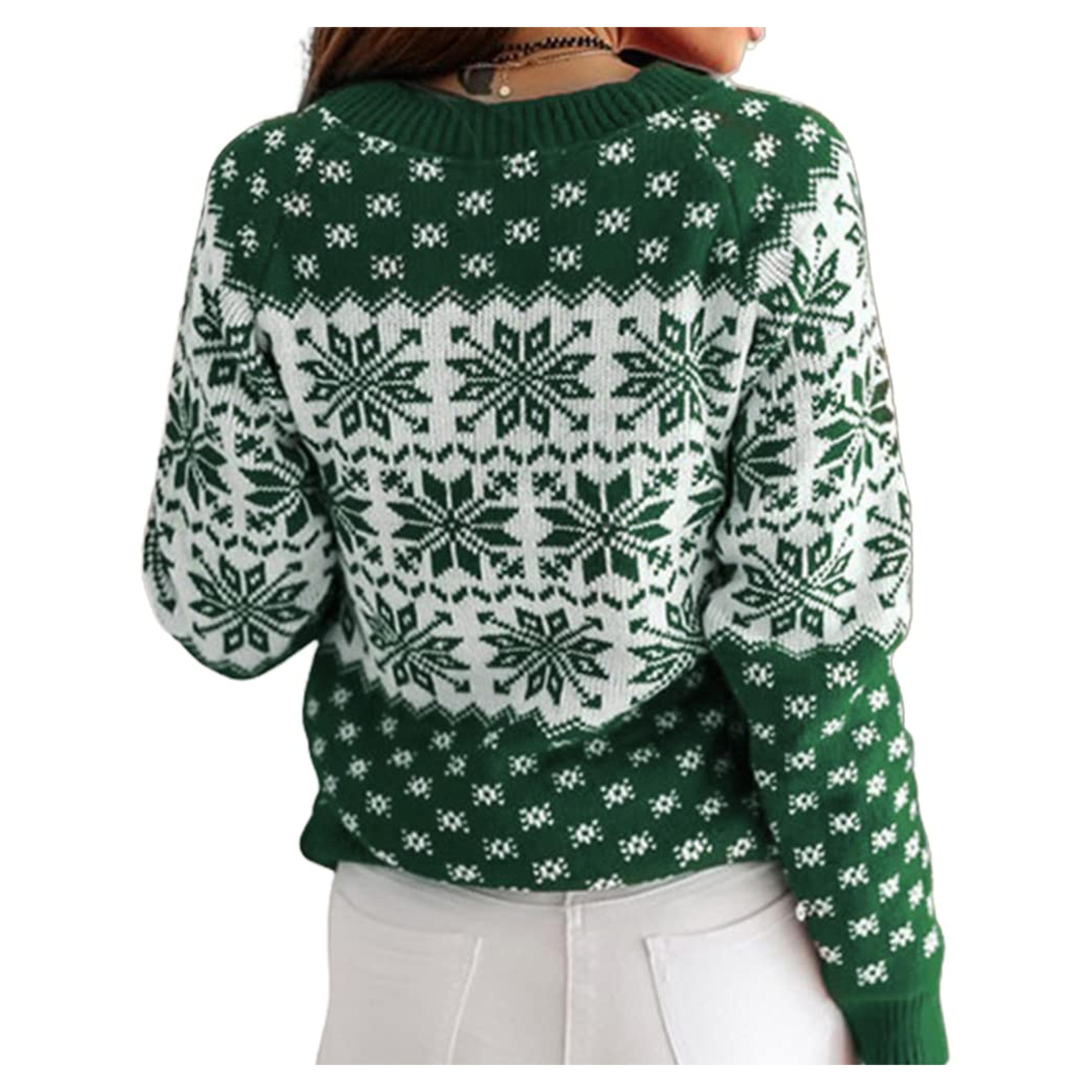 ZAFUL Women's Christmas Snowflake Reindeer Knitted Sweater Long Sleeve Crew Neck Heart Animal Print Pullover Knitwear at Amazon Women’s Clothing store