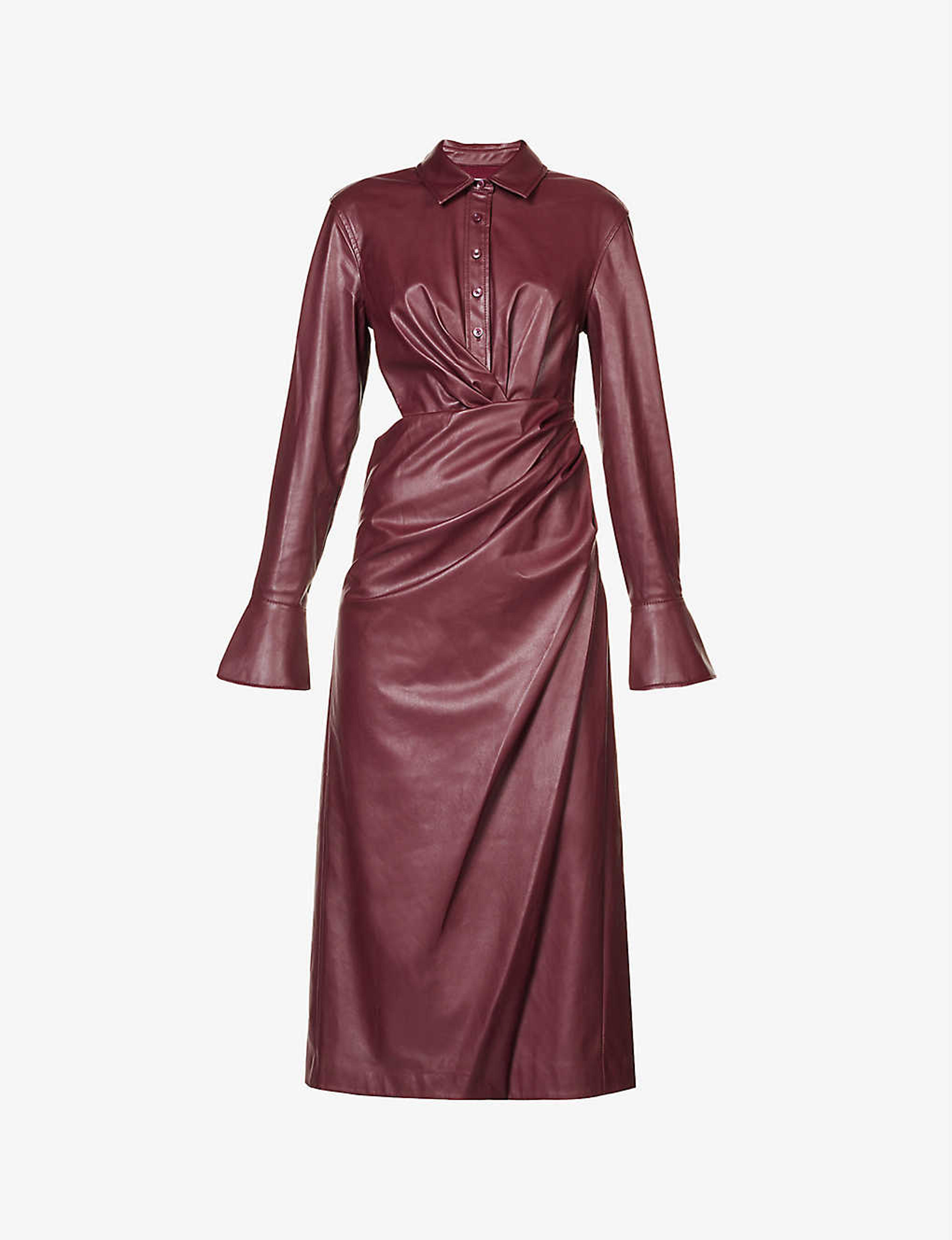 SIMKHAI - Mara long-sleeve faux-leather midi dress | Selfridges.com