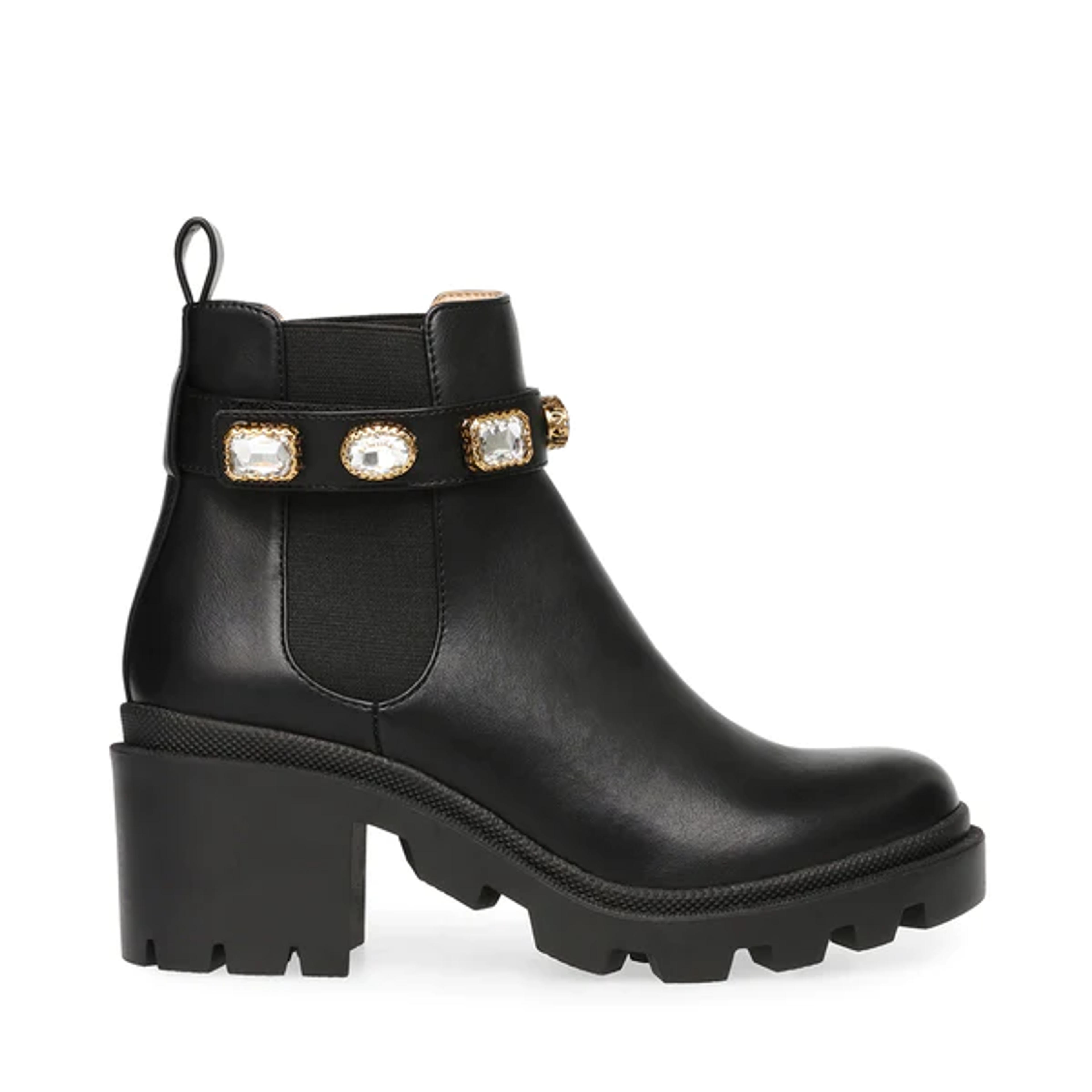 AMULET Black Rhinestone Strap Boots | Women's Vegan Leather Boots – Steve Madden