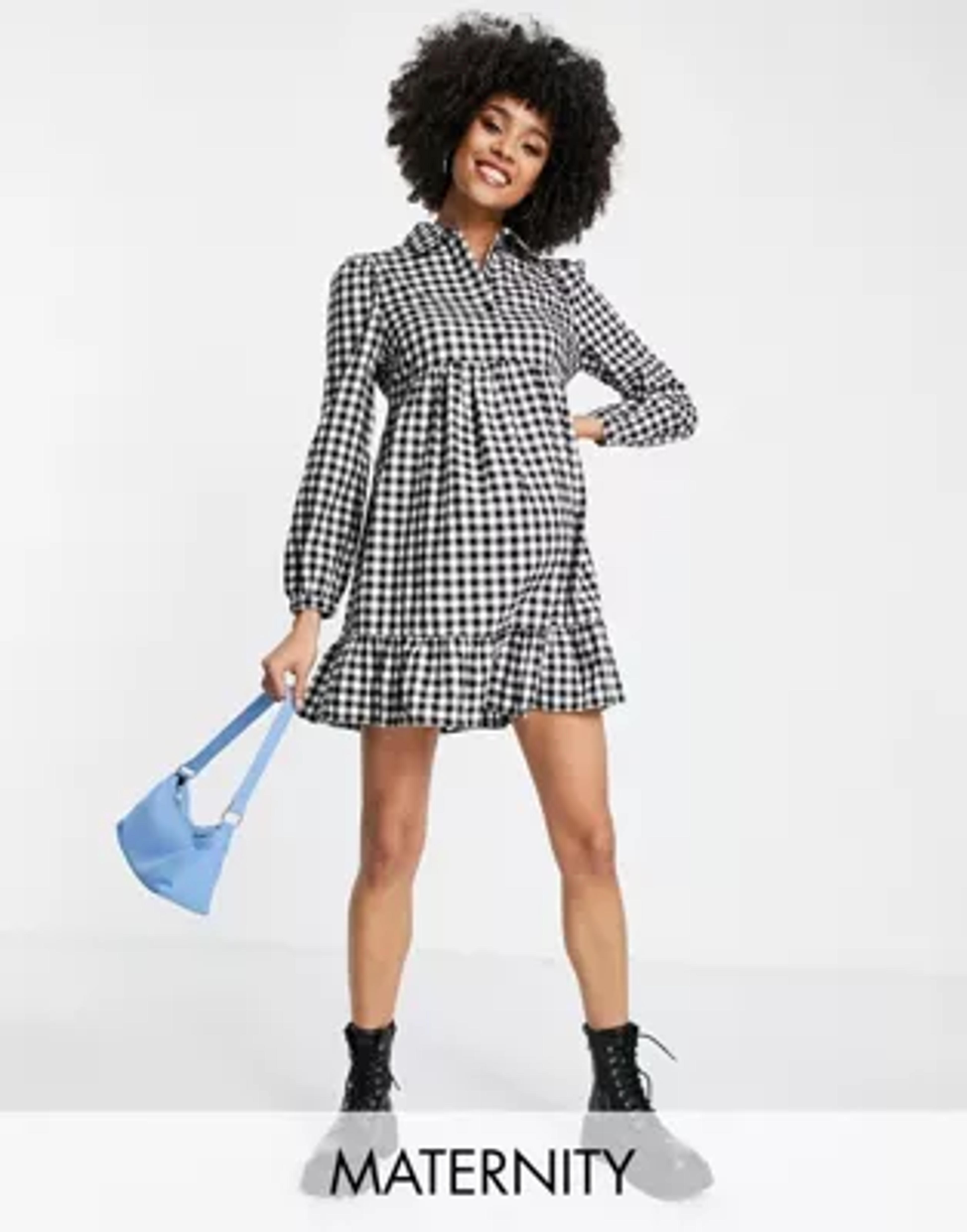 New Look Maternity smock shirt dress in black gingham | ASOS