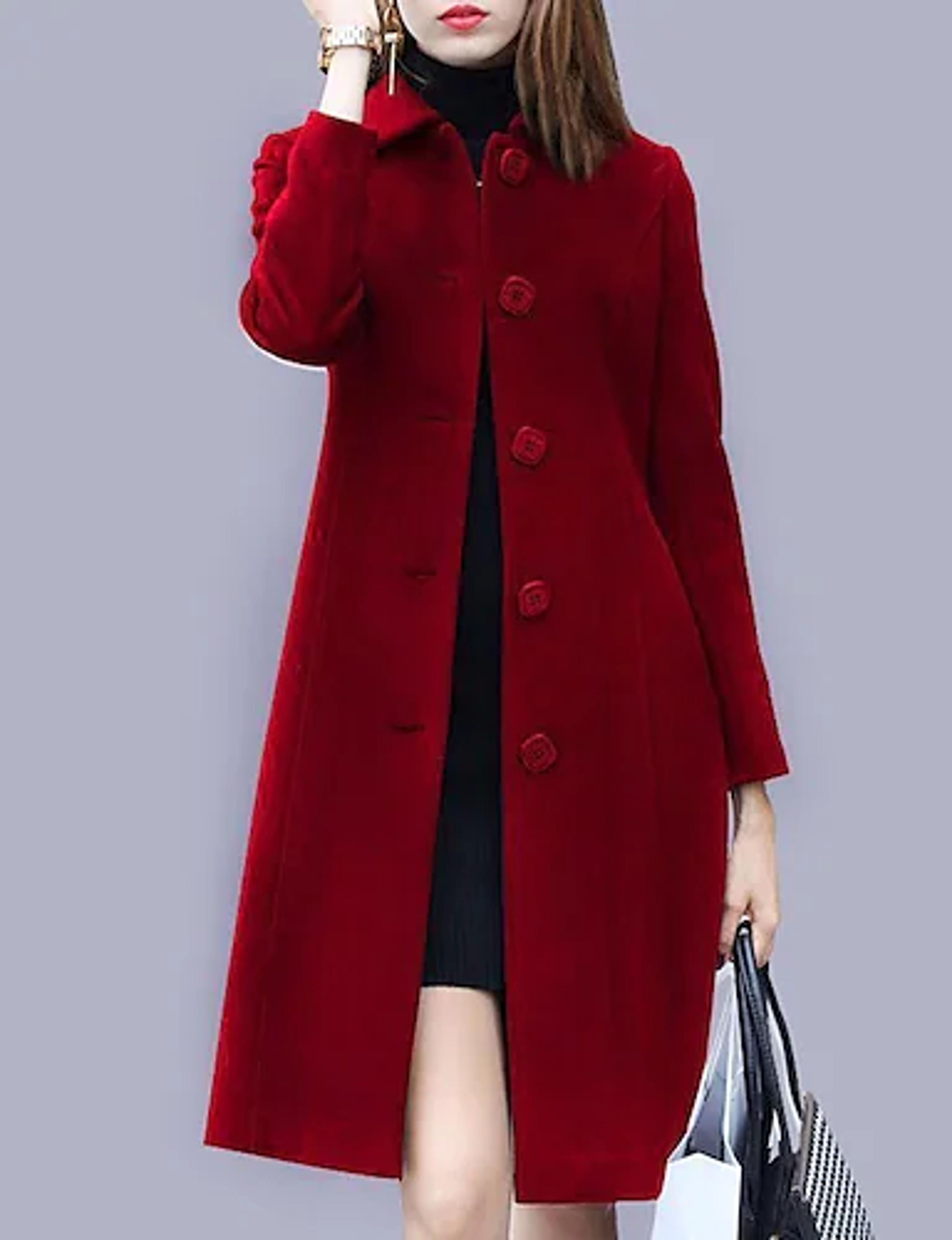 Women's Coat Long Daily Solid Color Winter Coat Navy Black Red Wine Casual Street Fall Single Breasted Turndown Regular Fit M L XL XXL XXXL 8771337 2022 – $34.99