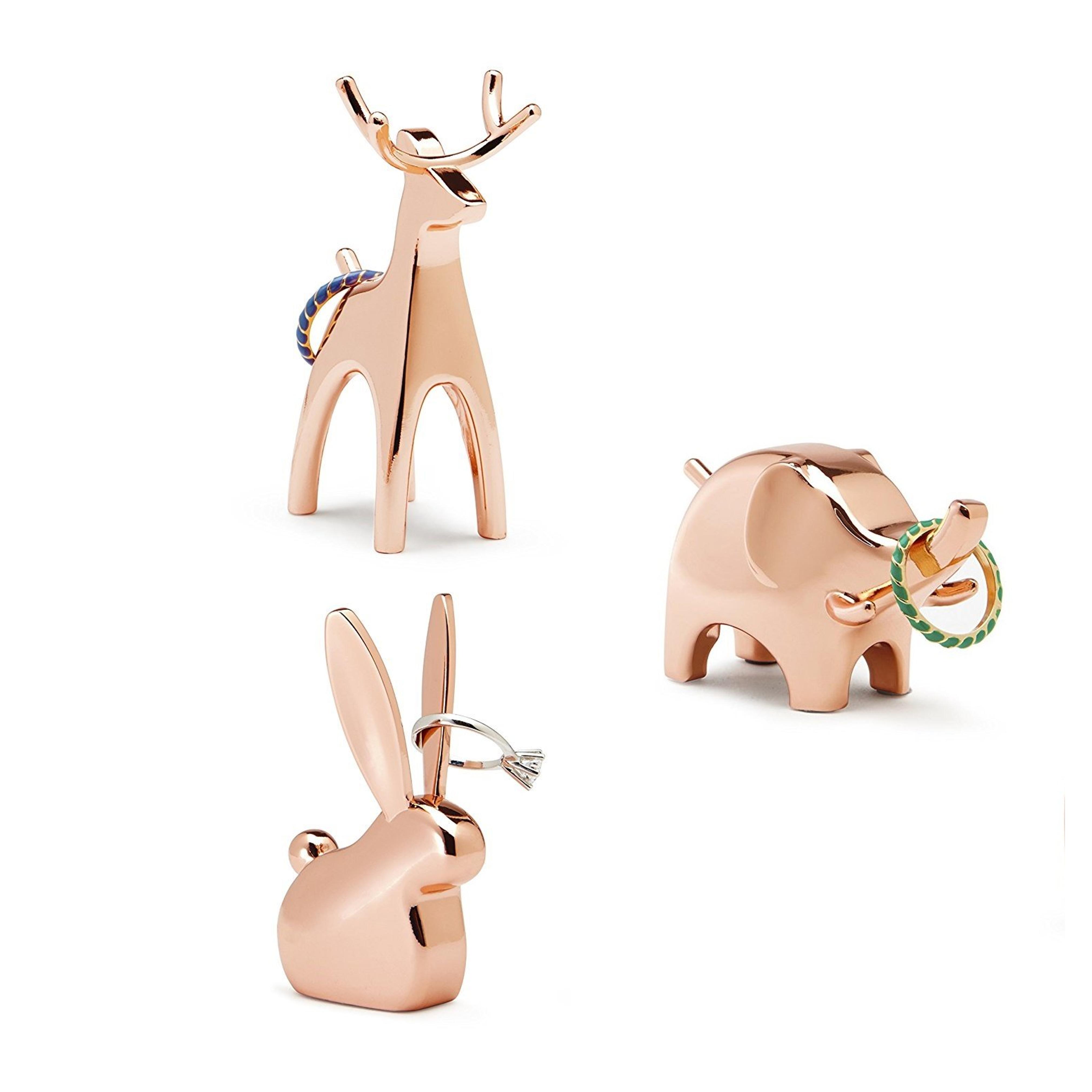 Umbra Anigram Ring Holders, Set of 3-Bunny, Reindeer, Elephant, Copper