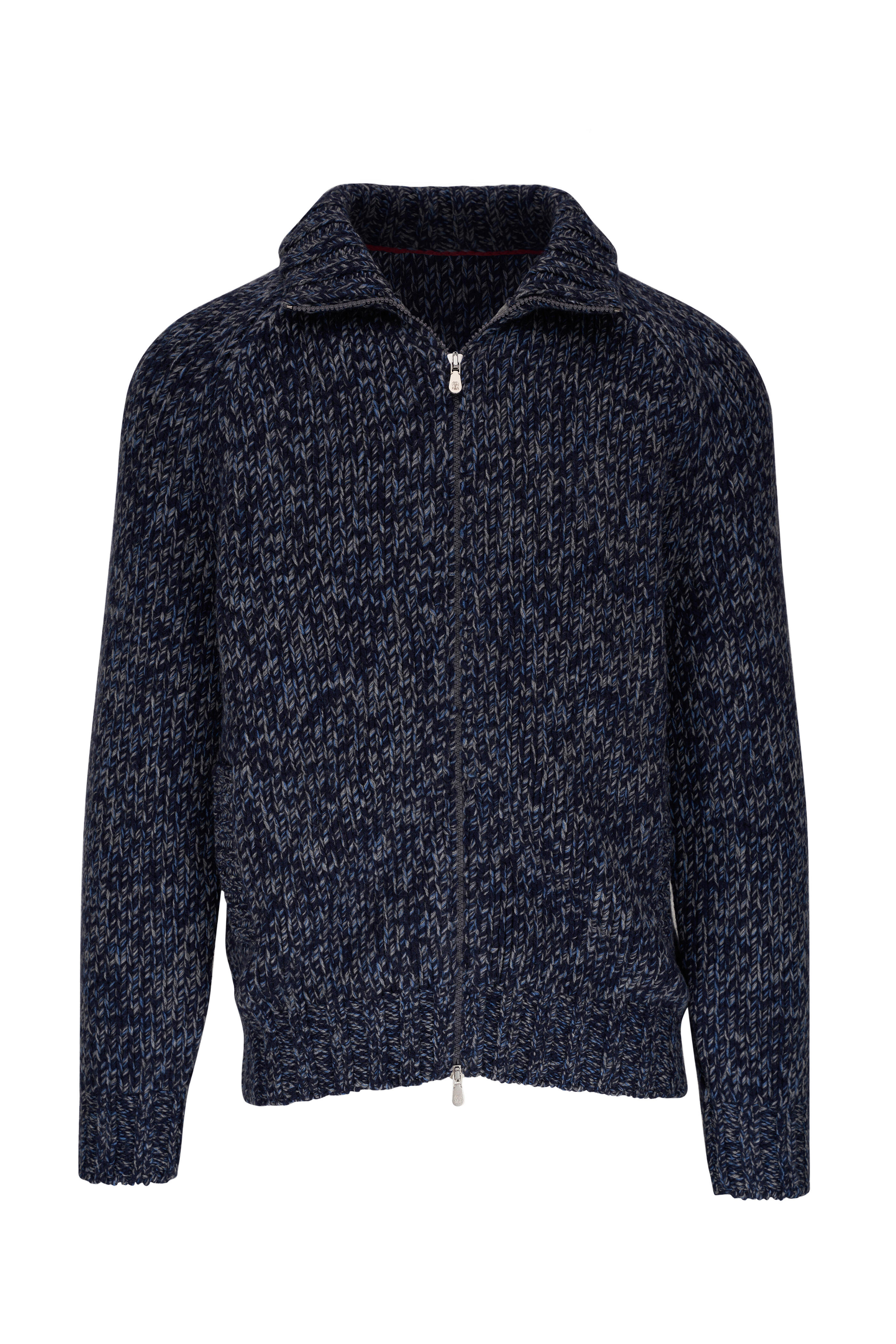 Brunello Cucinelli - Navy Mélange Chunky Knit Full Zip Sweater