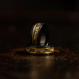 Hammered Gold Leaf and Meteorite Ring Black Hammered Wedding - Etsy