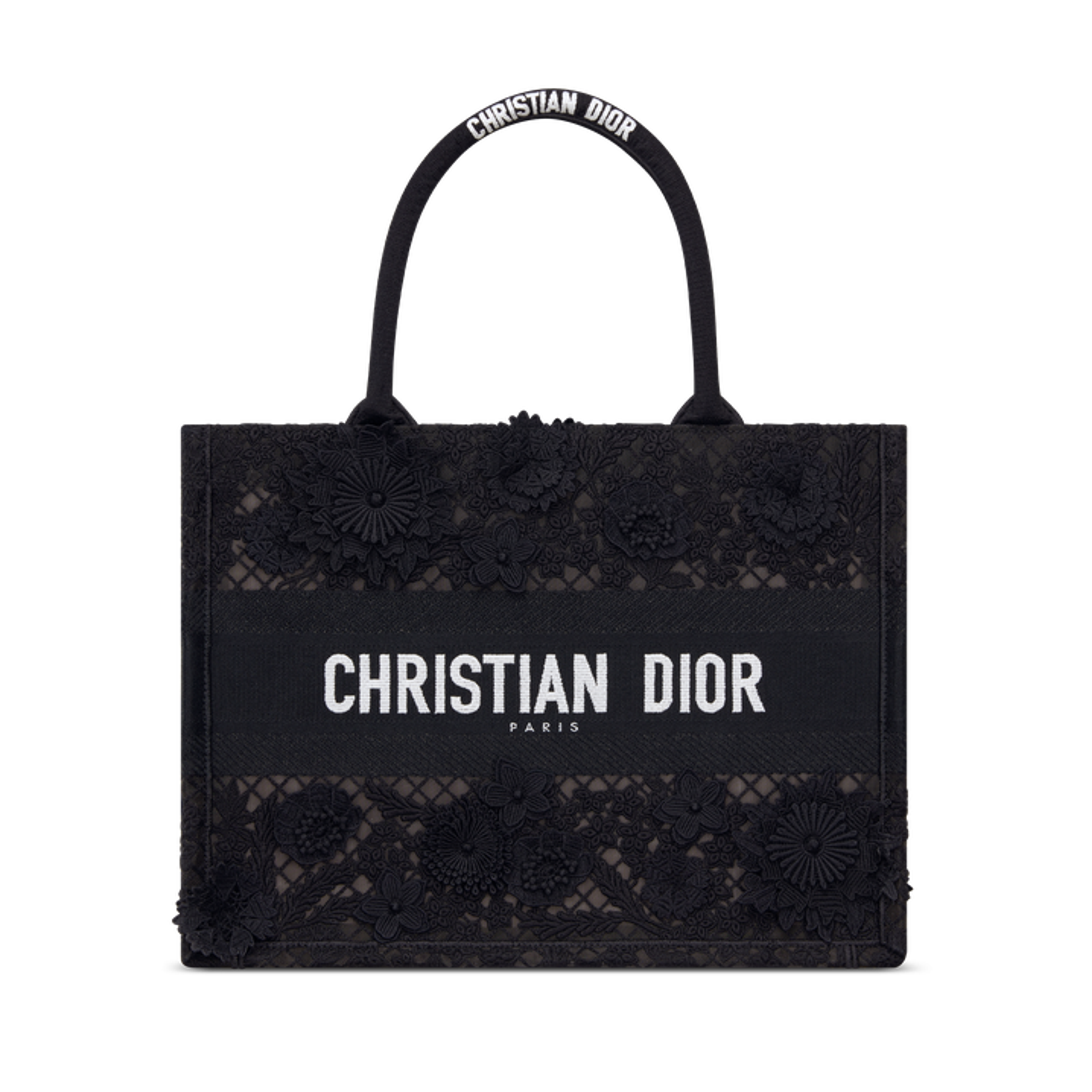 Medium Dior Book Tote Black Multicolor D-Lace Embroidery with 3D Macramé Effect (36 x 27.5 x 16.5 cm) | DIOR US