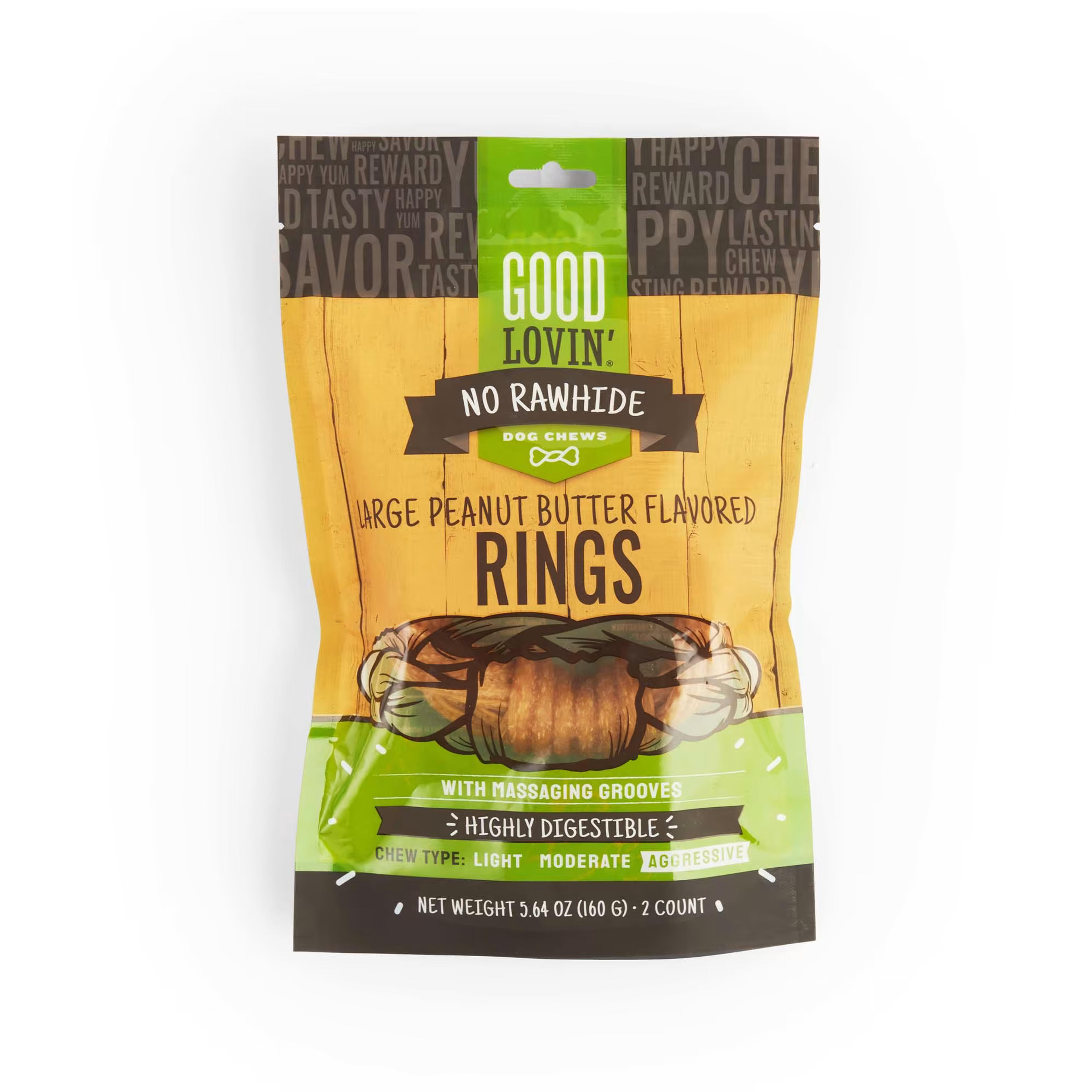 Good Lovin' No Rawhide Large Peanut Butter-Flavored Rings Dog Treats, 5.64 oz., Count of 2