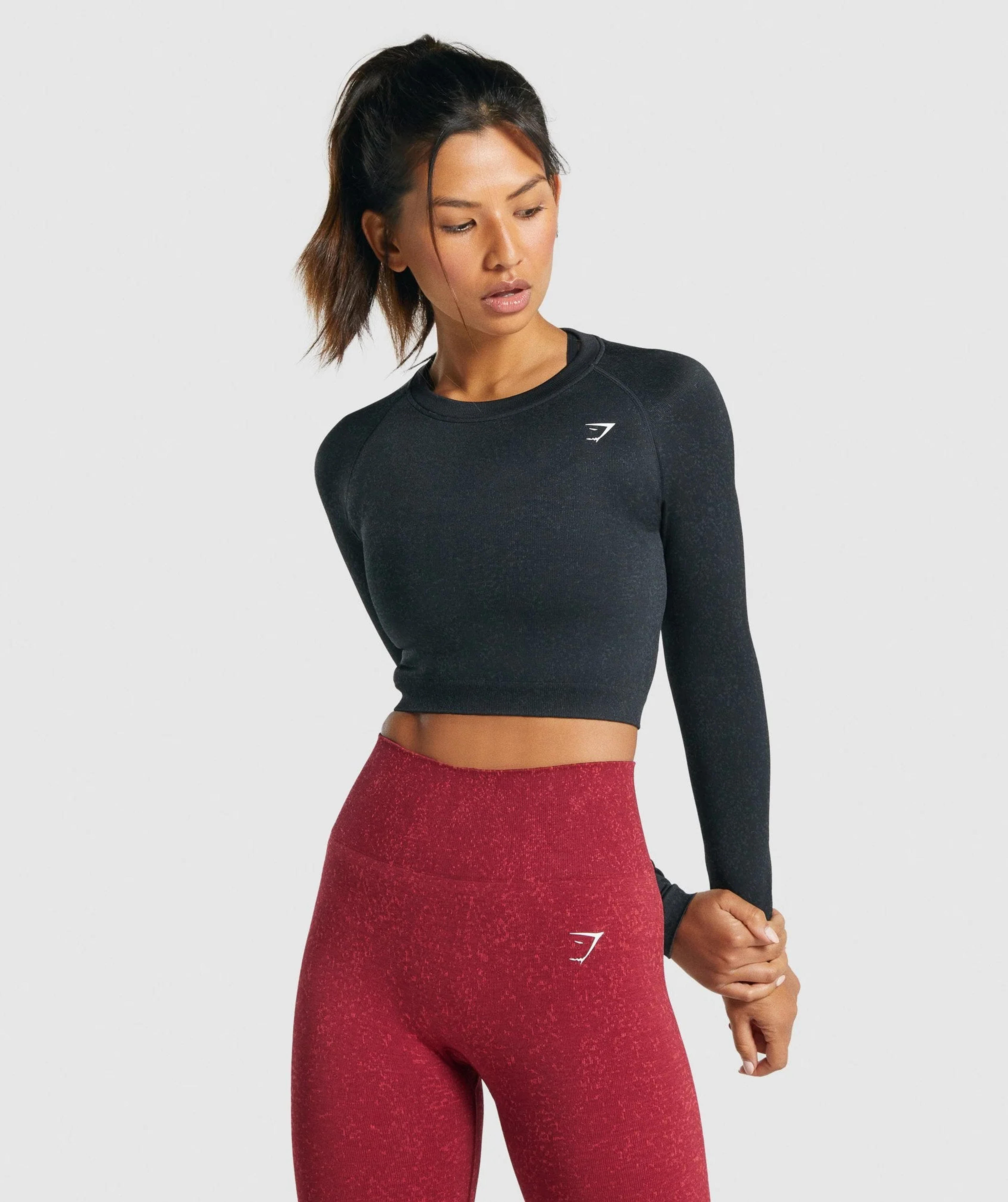 Gymshark Adapt Fleck Seamless Long Sleeve Crop Top - Mineral | Black | Gymshark