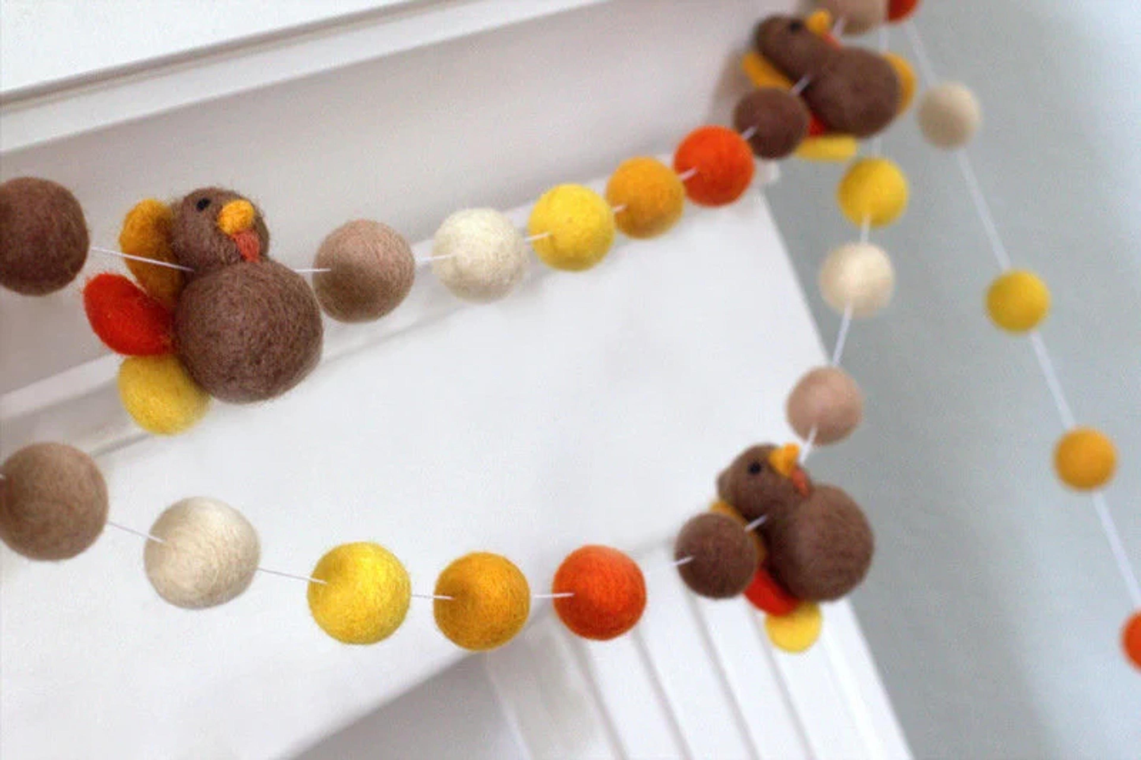 Thanksgiving Garland Felt Ball & Turkey Brown Orange Fall - Etsy