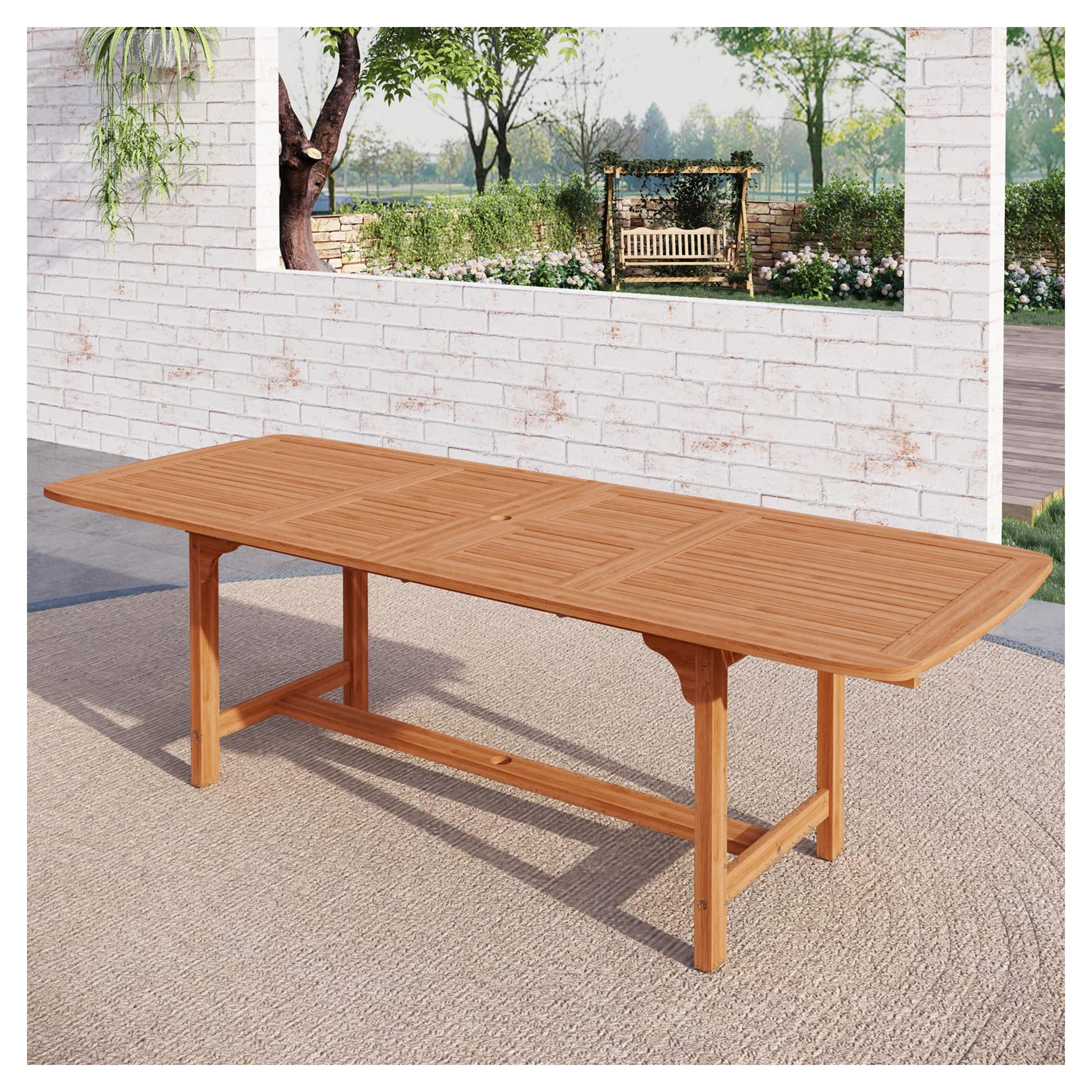 Amazon.com: Sophia & William Acacia Wood Expandable Patio Dining Table for 6-8, Outdoor Oil Finish Extending Rectangular Wooden Picnic Table with 1.97" Umbrella Hole, Natural Wood Table for Porch Yard Deck, Teak : Patio, Lawn & Garden