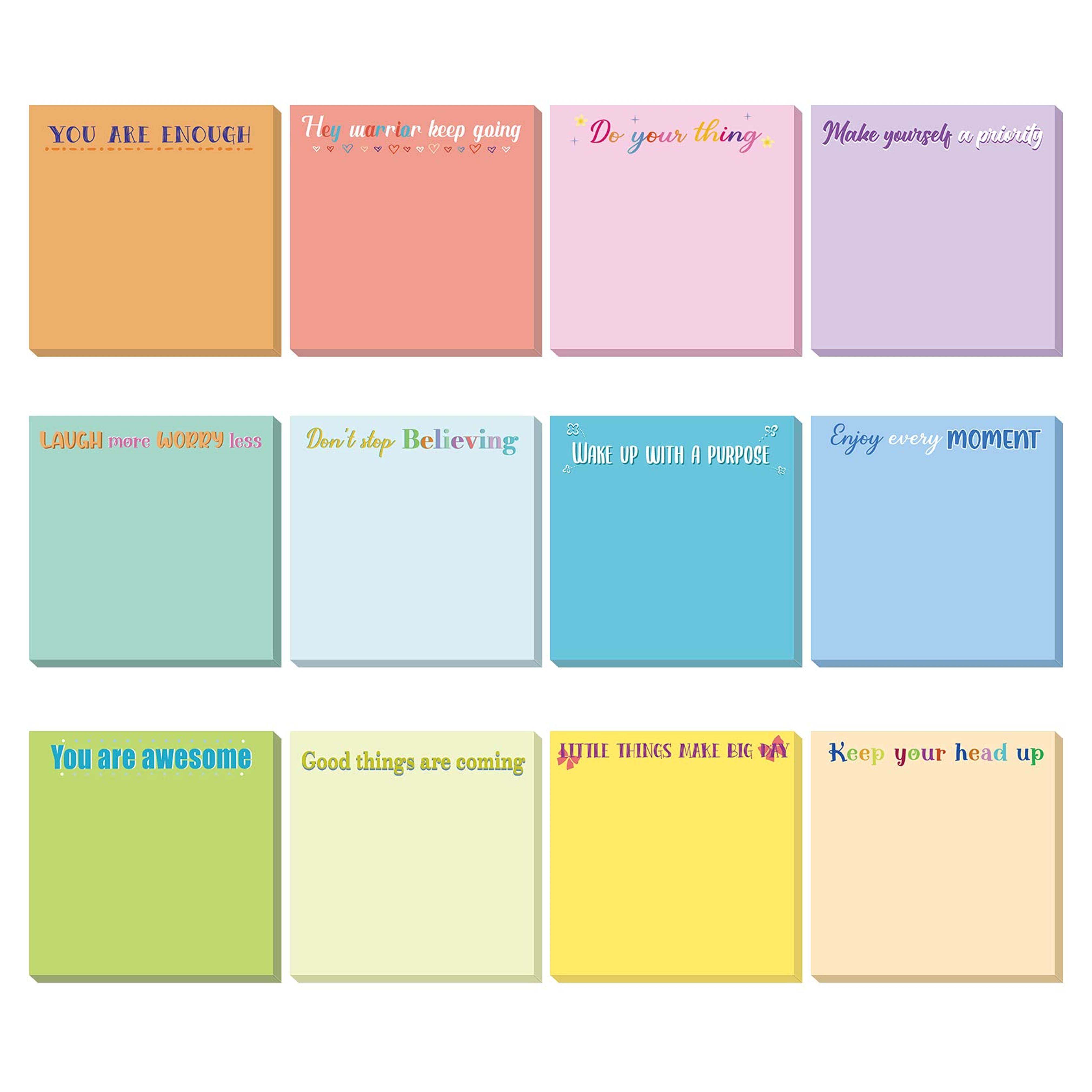 Amazon.com : 12 Pieces Inspirational Sticky Notes 3 x 3 Inch Motivational Fun Notepads Positive Gifts for Teacher Nurse Coworkers Work Studying Supplies (Simple Style) : Office Products