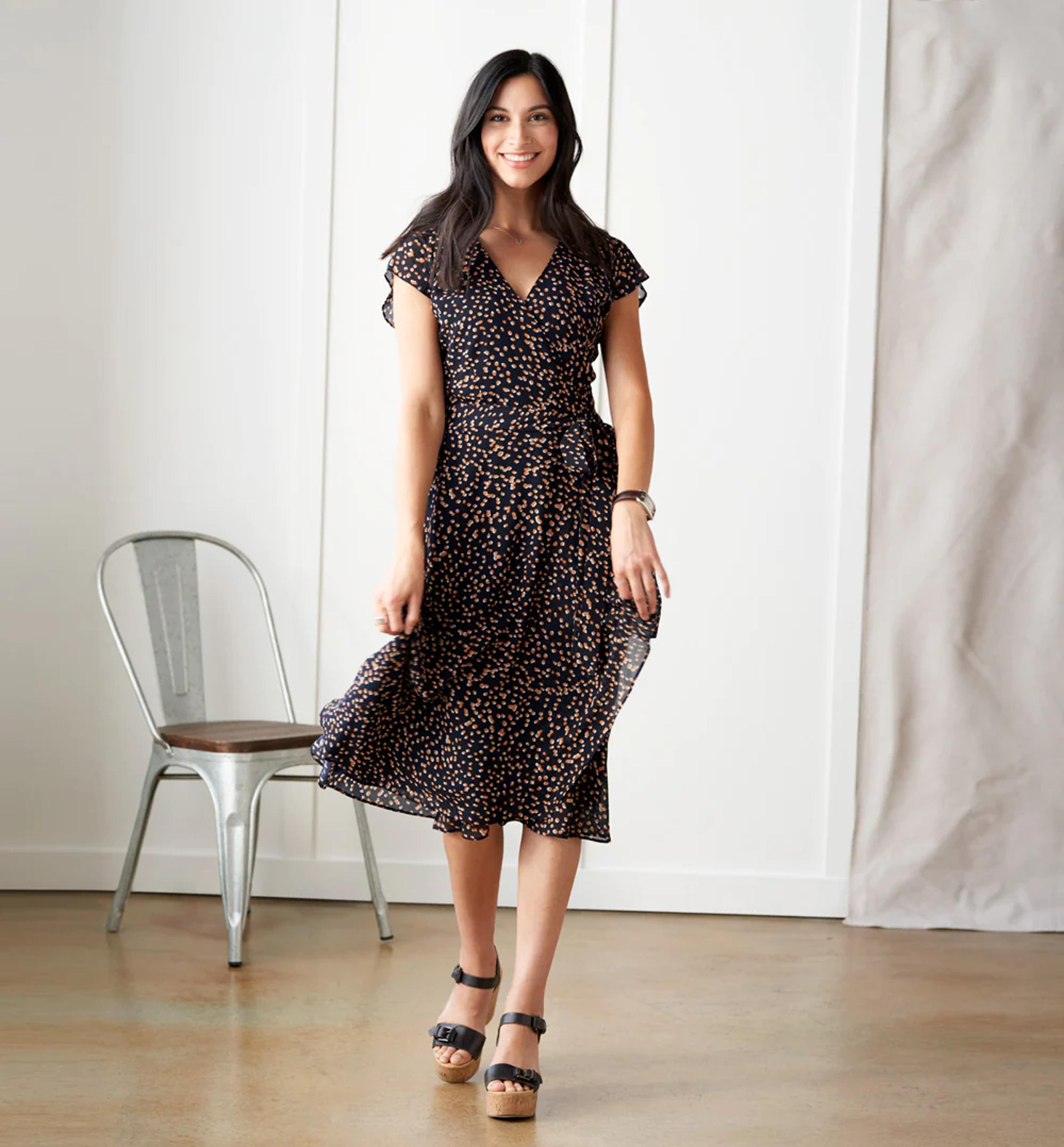 Aries Midi Wrap Dress — Pebbled Navy | Bluffworks