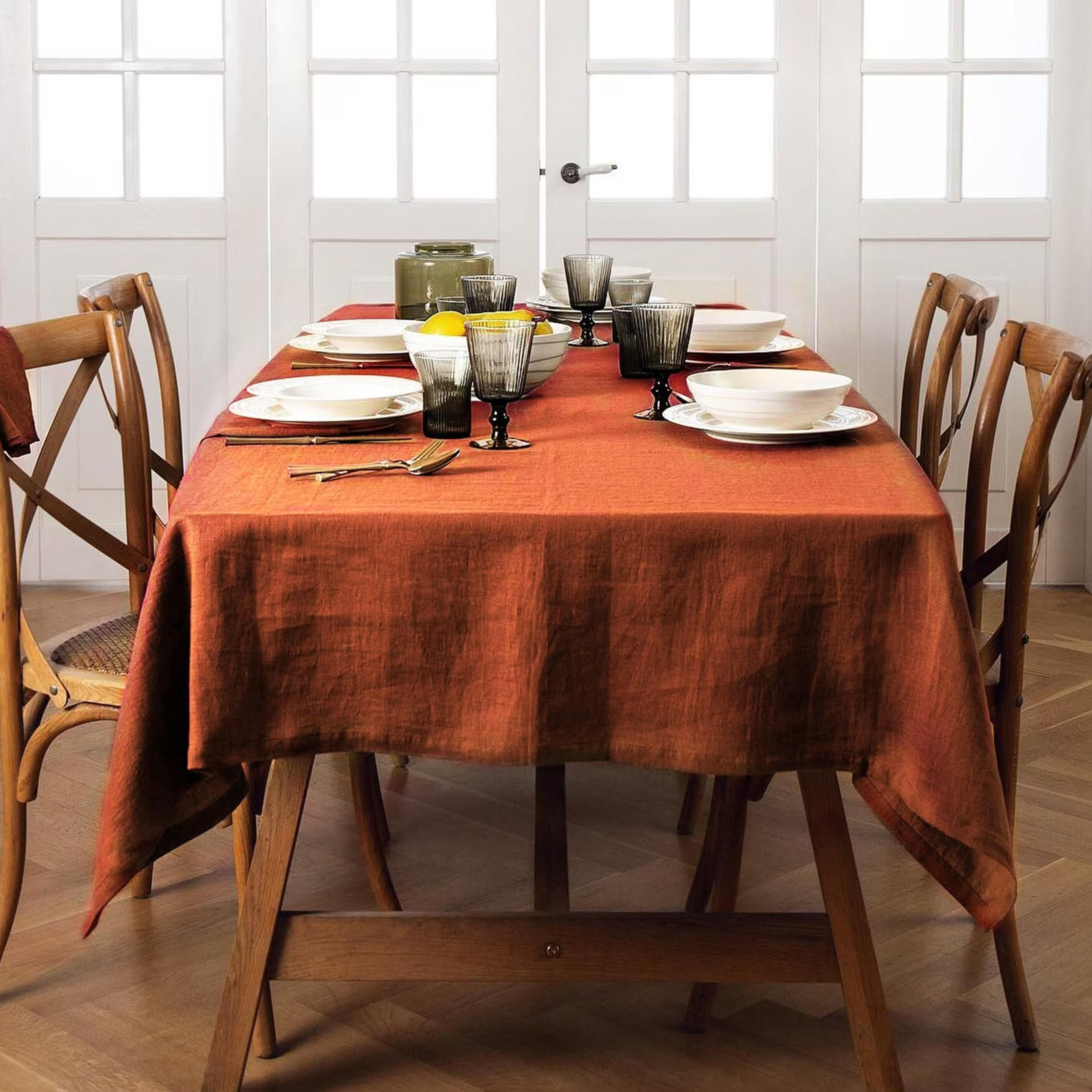 Terracotta burnt Orange Linen Tablecloth Rectangle Square - Etsy